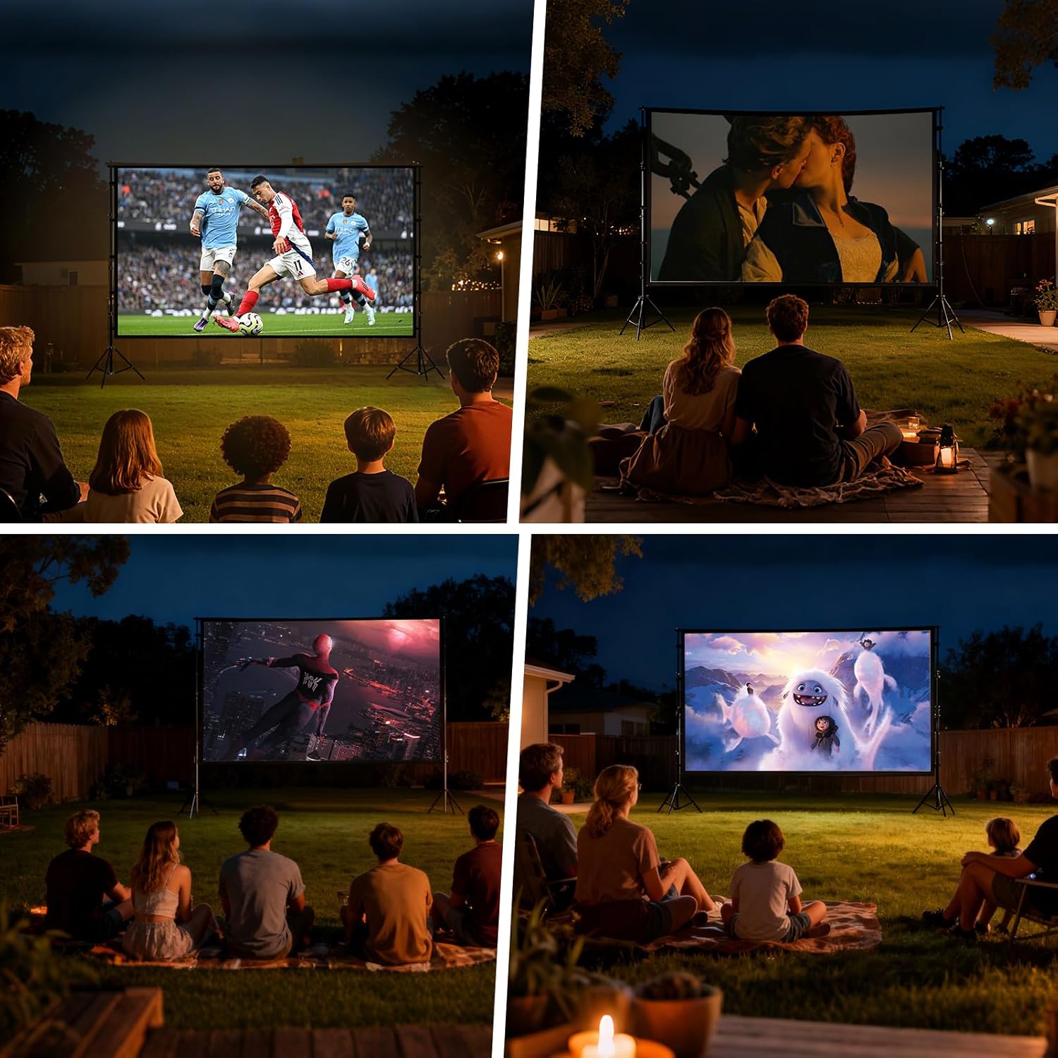 Portable Projector Screen with Stand Outdoor, 120in Projector Screen Foldable Anti-Crease, 16:9 4K HD Lightweight Movie Screen, for Outdoor Backyard Indoor Home Theater Projection (2.65mX1.48m)