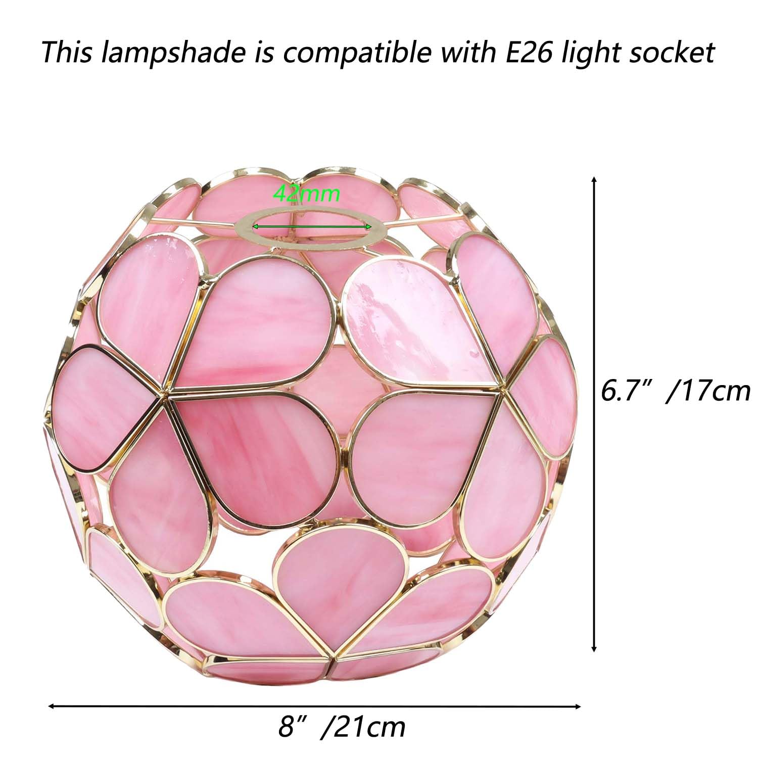 Bieye S10836 Paralume in vetro colorato stile Tiffany da 20,3 cm con petali di fiori per attacco E26 (sfera fiore rosa)