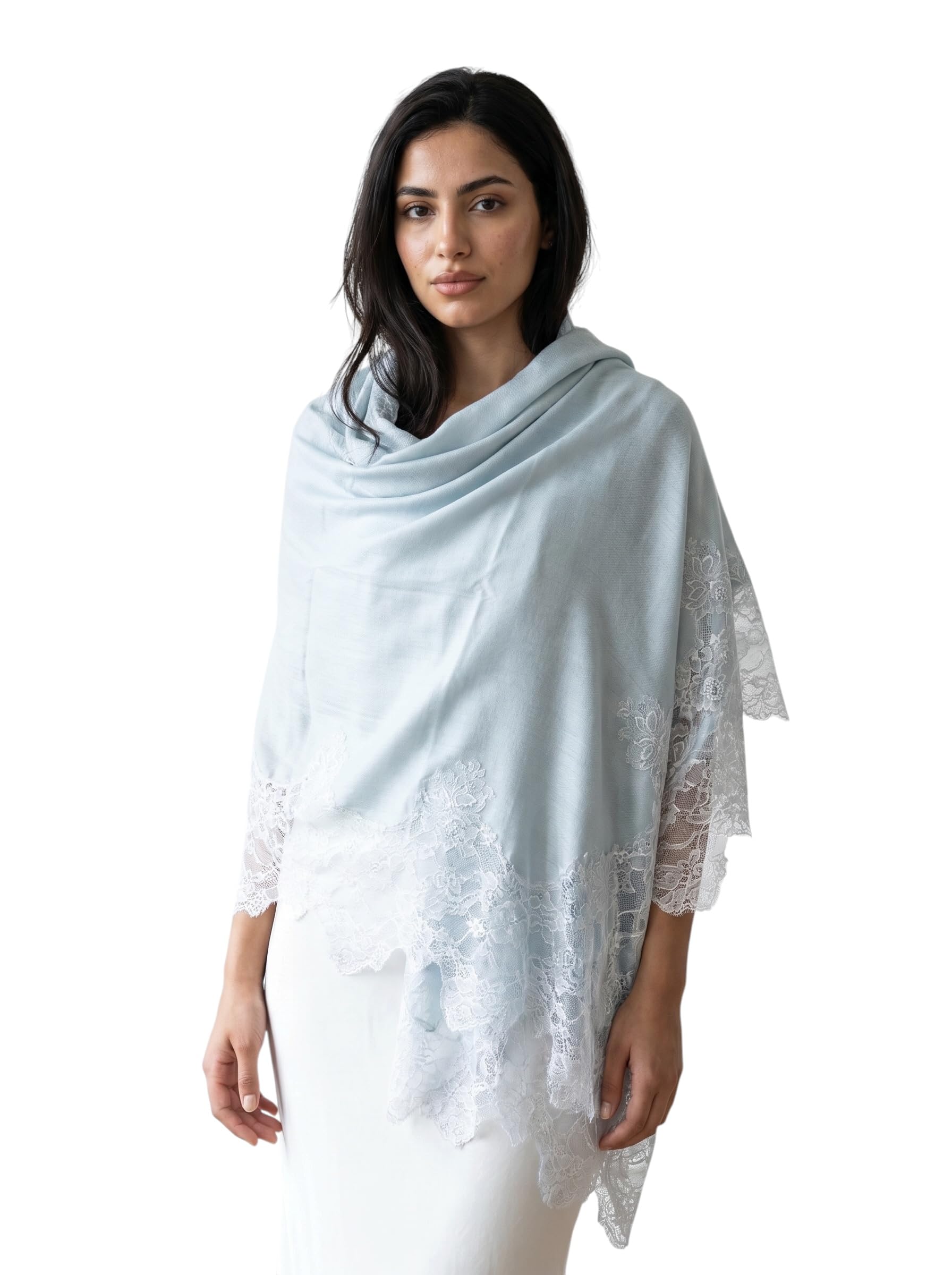 Women’s Shawl with Four Side Floral Lace Border | Size 200 x 70cm-image-40