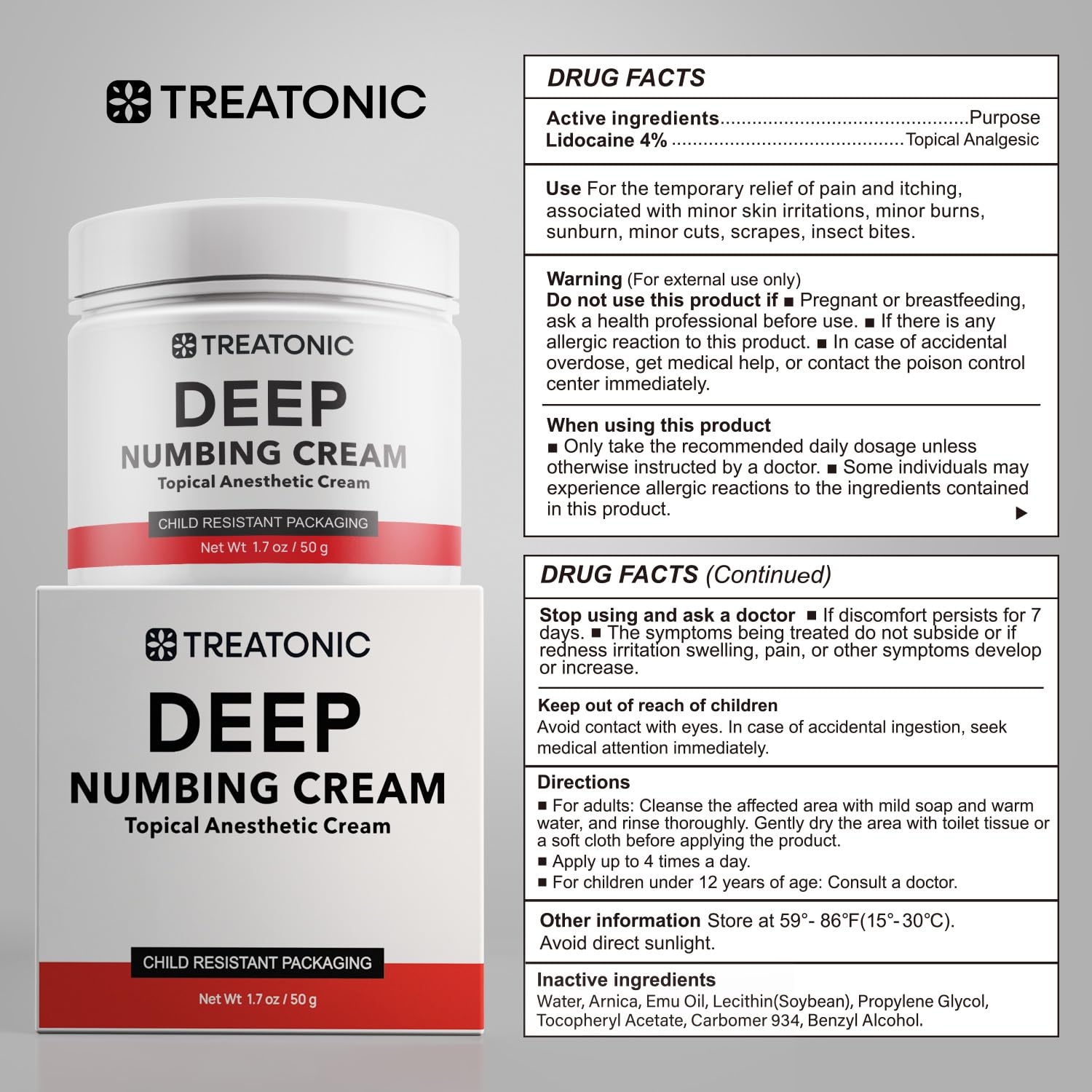 Treatonic Maximum Strength Numbing Cream: Numbing Cream for Discomfort, Burn, Itch & Pain Relief - Fast-Acting, Soothing Topical Anesthetic with Menthol & Emu Oil for Hemorrhoid Treatment – 1.7oz — Amazon image 8