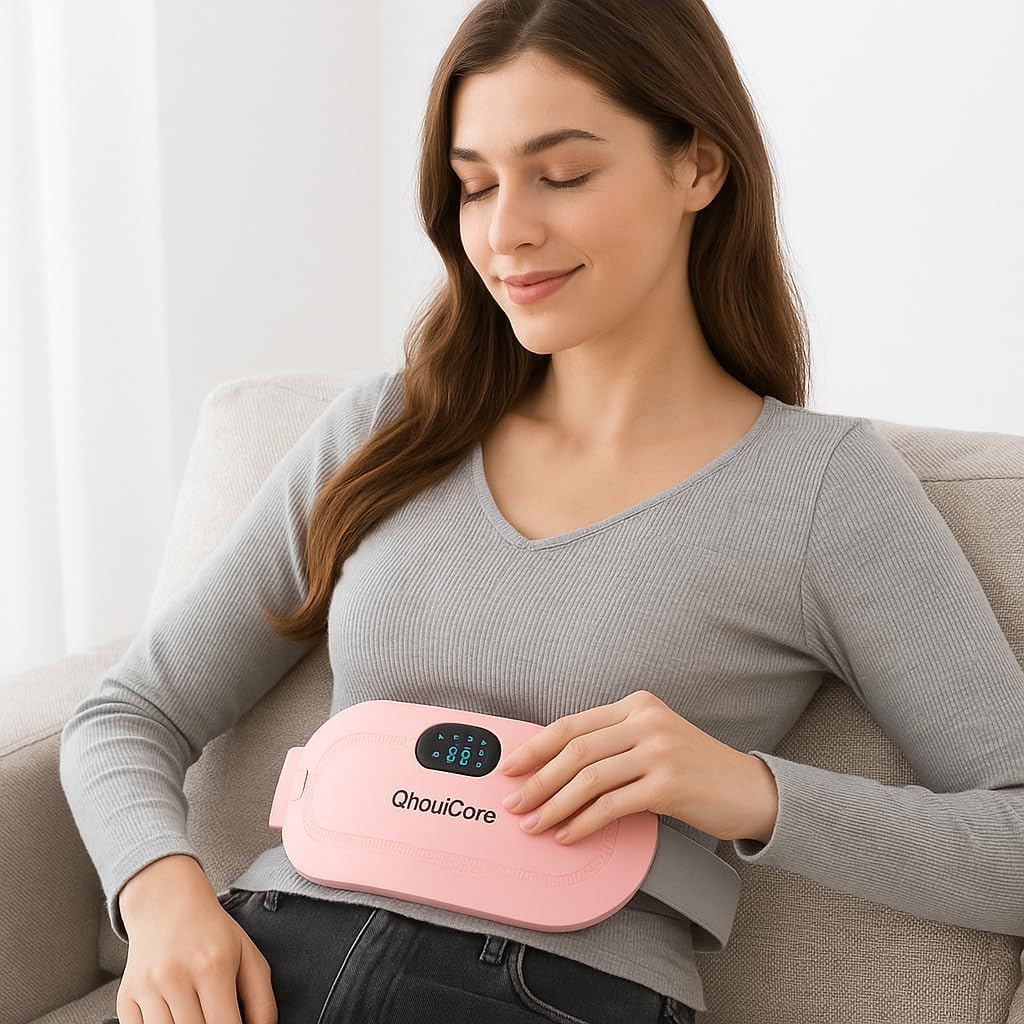 Heated Waist Belt with Vibration, USB-C Rechargeable Heating Pad for Cramps & Lower Back, 3 Heat Levels & 4 Massage Modes, Adjustable Strap, LED Display (Pink)
