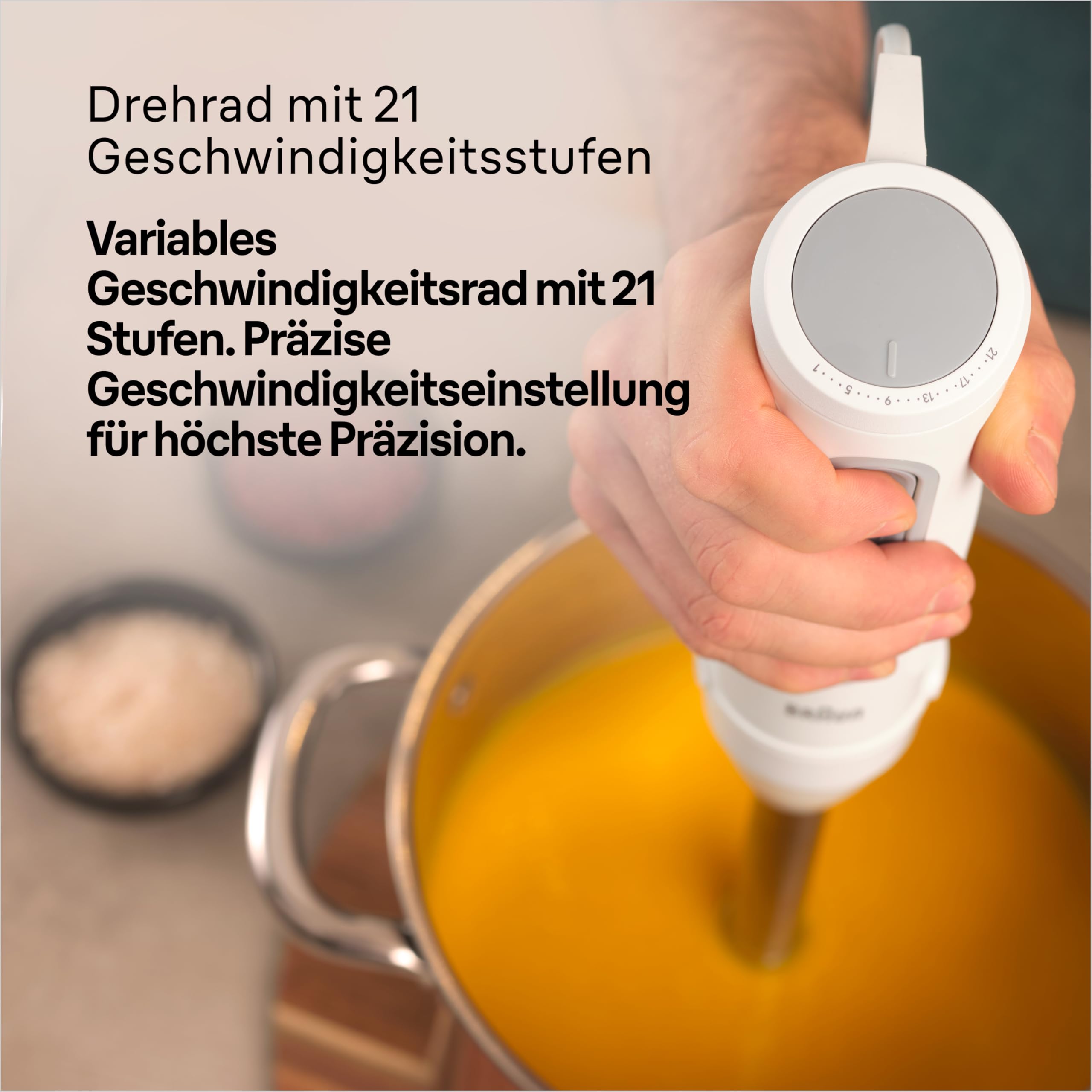 Braun MultiQuick 5 MQ 50001 M Stabmixer, 1000W, 21 Geschwindigkeitsstufen+Turbo, Edelstahl Pürierfuß, Easy Click, SplashControl, 600ml Becher, Weiß