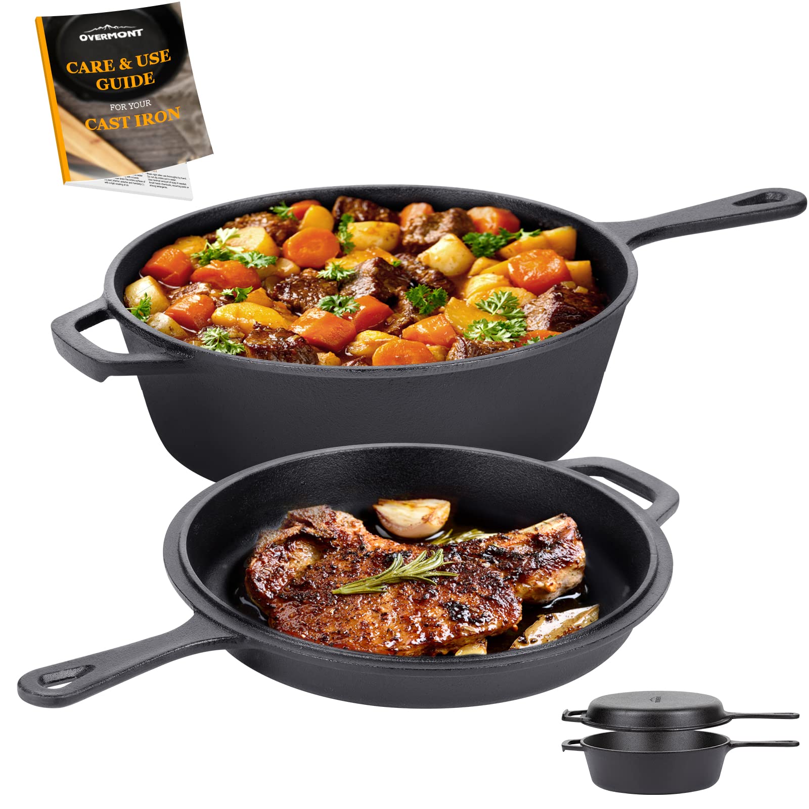 Buy Overmont Preseasoned 2 in 1 Cast Iron Dutch Oven 3QT Deep Skillet