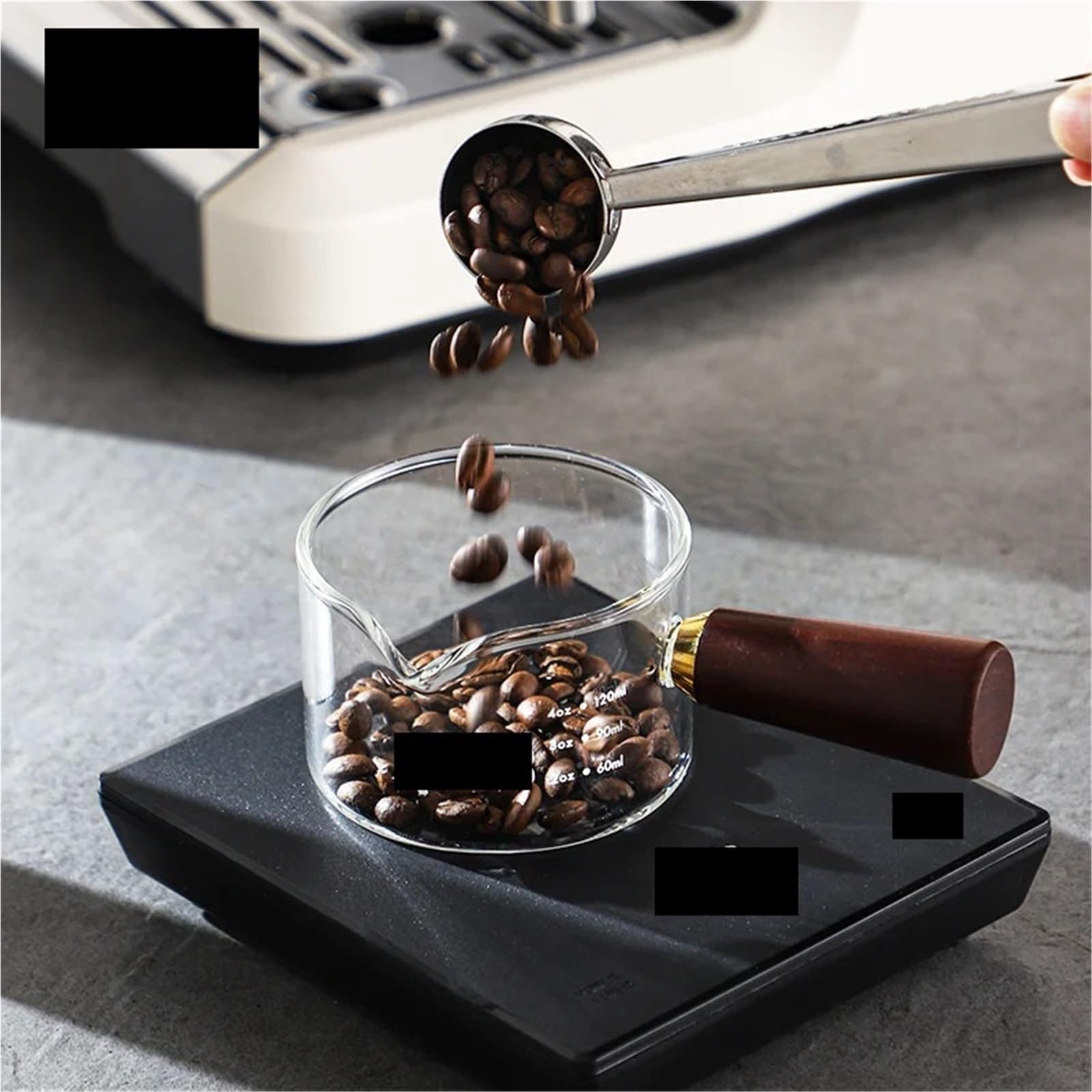 Taza de extracción de Espresso con escala, taza medidora de vidrio, taza de Espresso con mango de madera, taza de leche pequeña, jarra de leche, taza de onzas, 120ml, 2 uds. Para Barista(120ml)