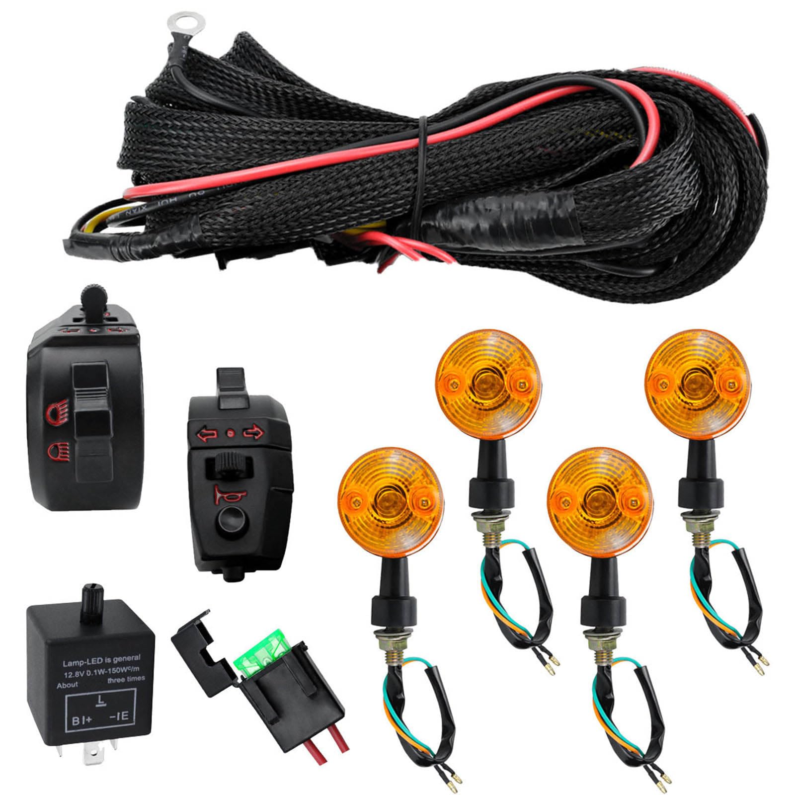 Kit de feux de clignotant pour moto avec faisceau de câblage fini et clignotant, installation facile et utilisation à long terme