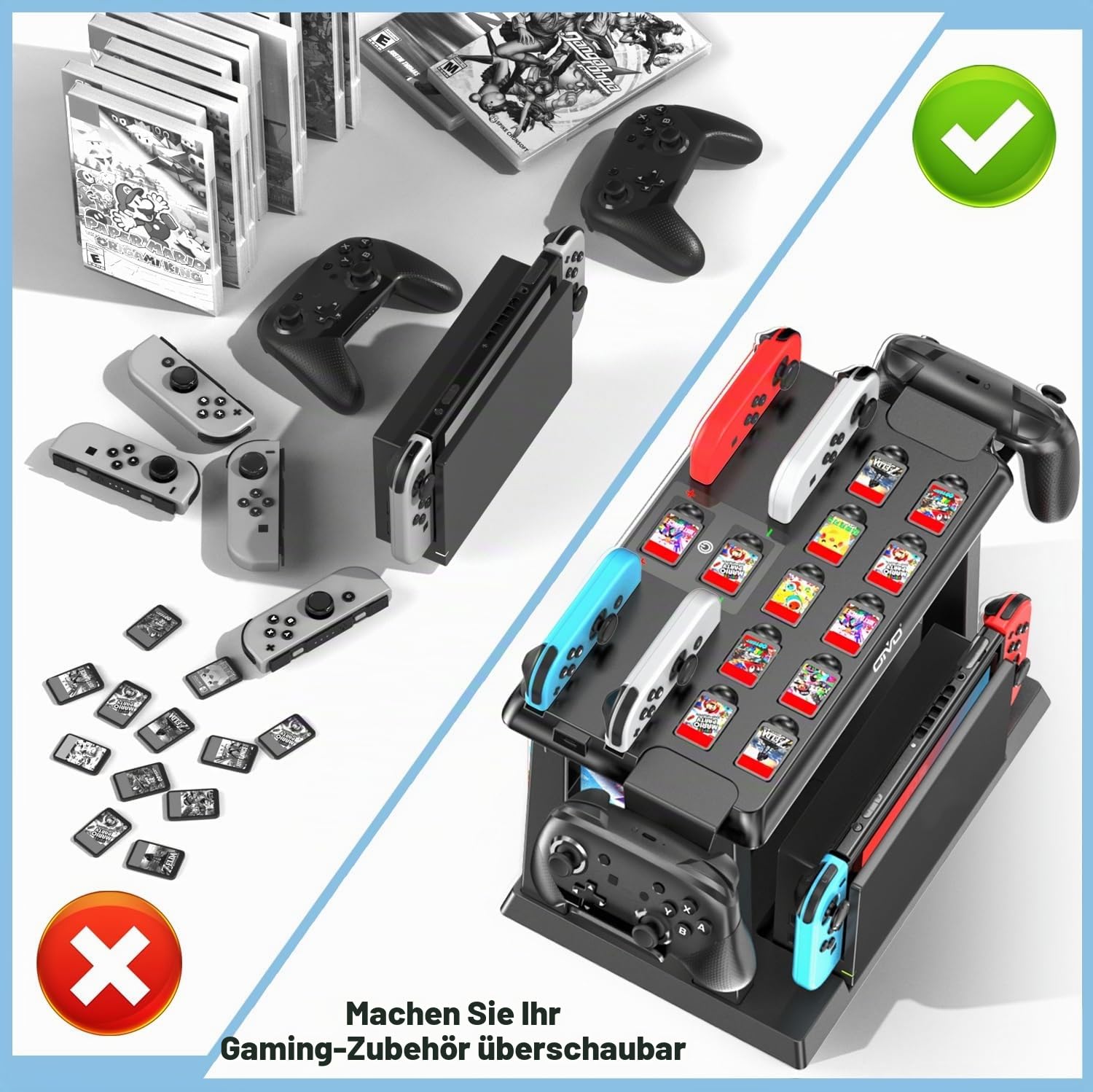 Kytok Switch Spiele Aufbewahrung mit Switch Controller Ladestation, Switch Ladestation für Switch/OLED Joycons, Switch Aufbewahrung für Switch Spiele, TV-Dock, Pro-Controller, Switch Zubehör