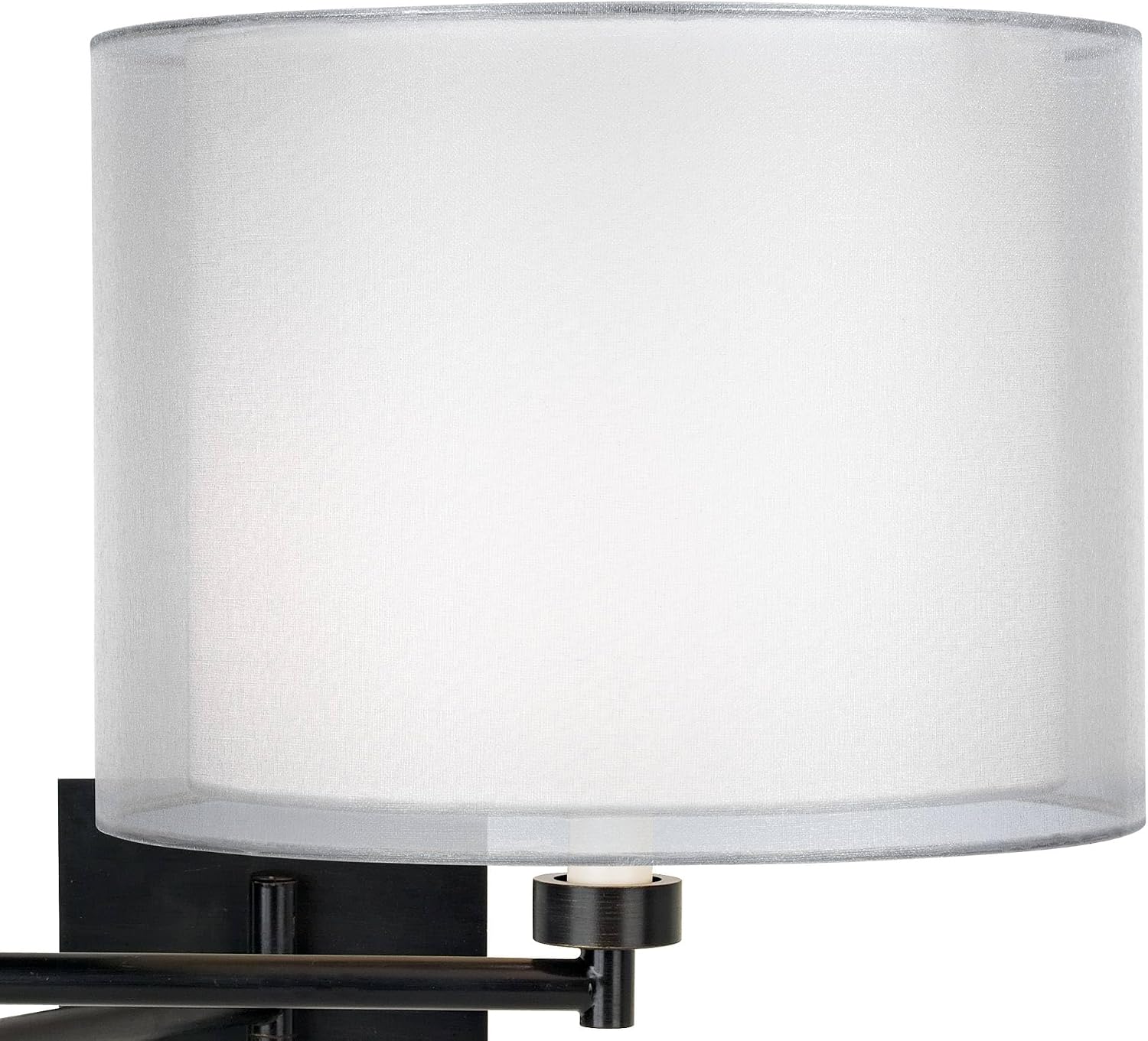 Franklin Iron Works Modern Indoor Swing Arm Wall Lamp Espresso Plug-in Light Fixture Dimmable Double Sheer Silver White Drum Shade for Bedroom Bedside House Reading Living Room Home Hallway Dining