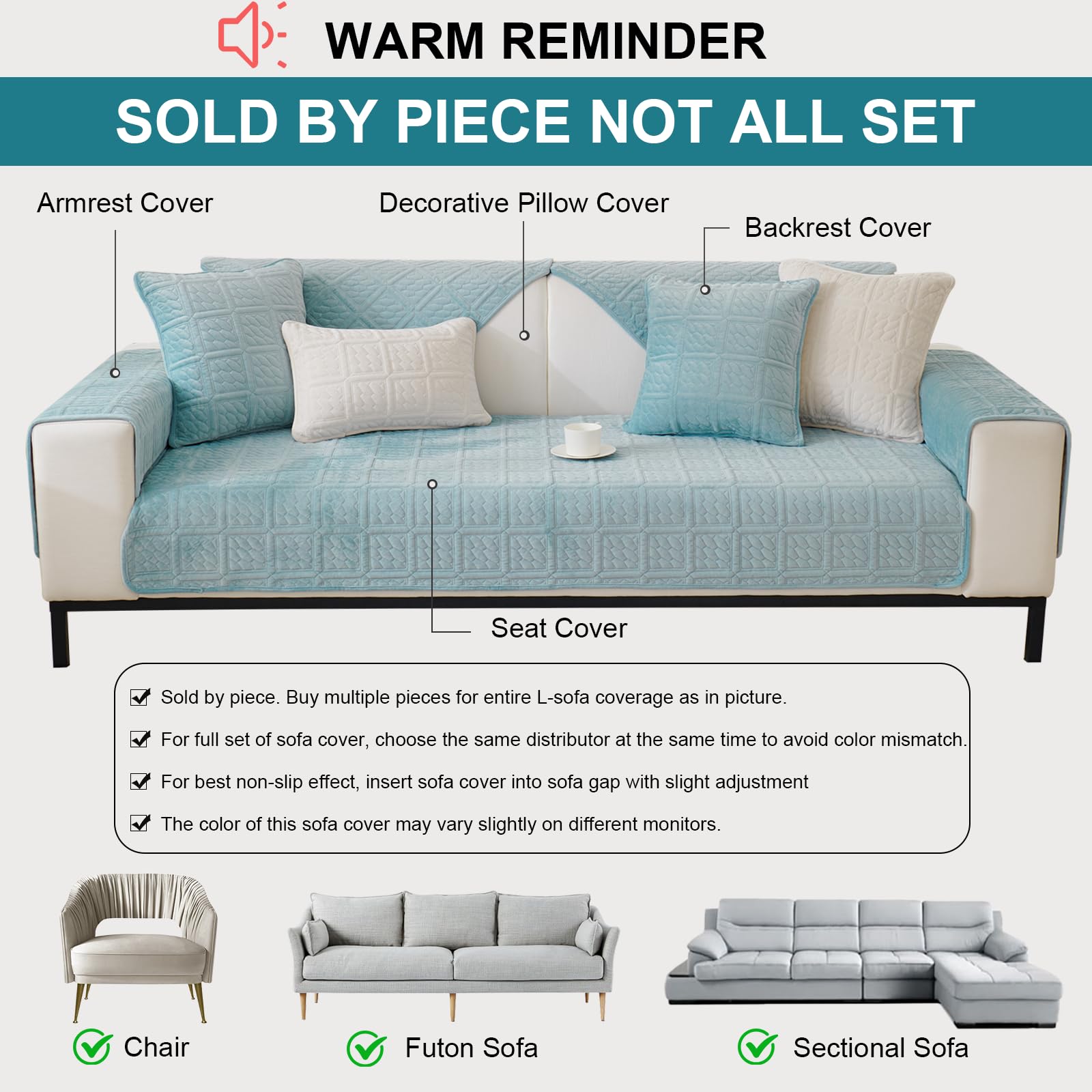 New Milk Velvet Soft Sofa Cover 1 2 3 Seater - Image 3