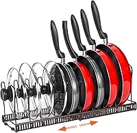 ROOHUA Expandable Pot & Pan Organizer for Cabinet - 10 Adjustable Dividers, Bronze Pot Lid Rack for Kitchen Storage