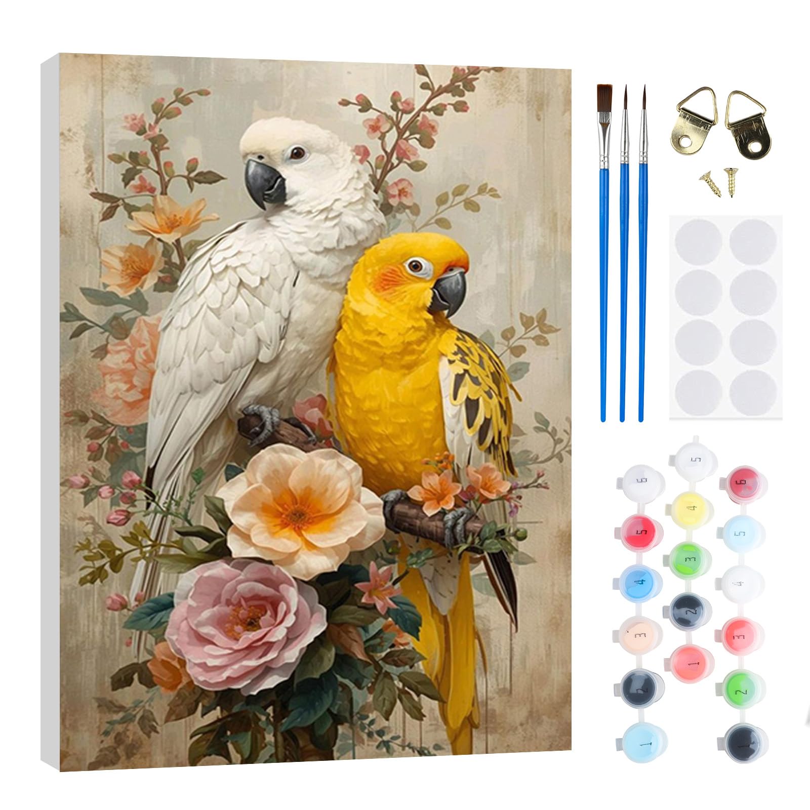 RICUVED Parrot Paint by Numbers Kits Adults, Animal Painting by Number Kits On Canvas,Framed DIY Color Oil Painting Acrylic Paints,Home Wall Decor 20x30cm