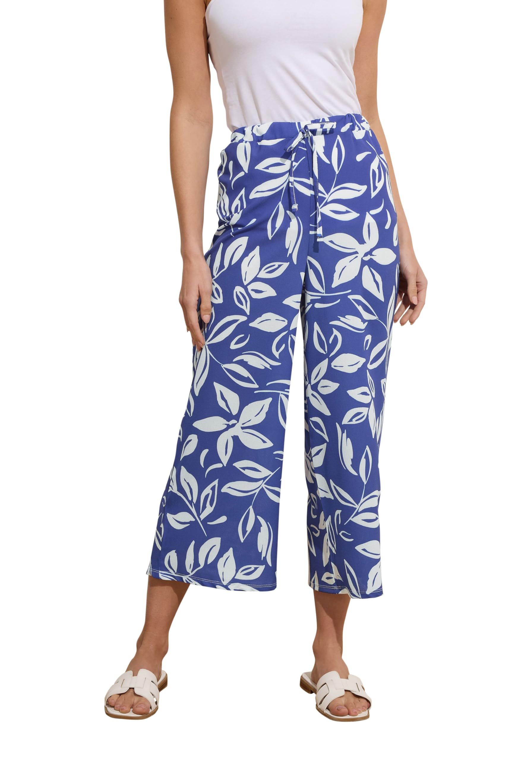 M&Co Leaf Printed Crepe Culottes - Women's Blue