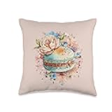 French Macarons Cookies Vintage Pastel Floral Macaron Baker Throw Pillow