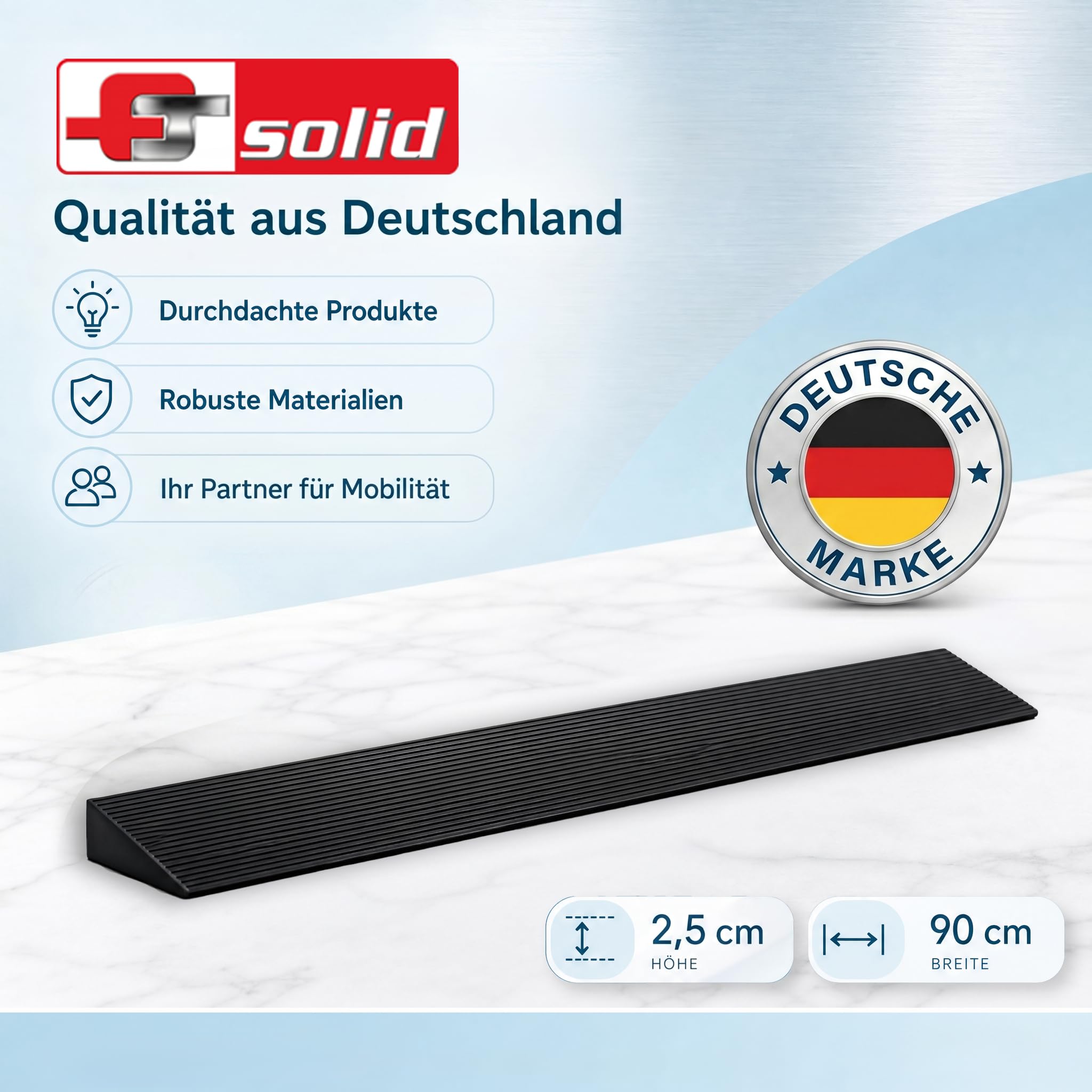 Türschwellenrampe 2,5cm Rollstuhlrampe Gummirampe Auffahrrampe Schwellenrampe Bordsteinrampe für Rollstuhl, Kinderwagen, Rollator oder e Scooter