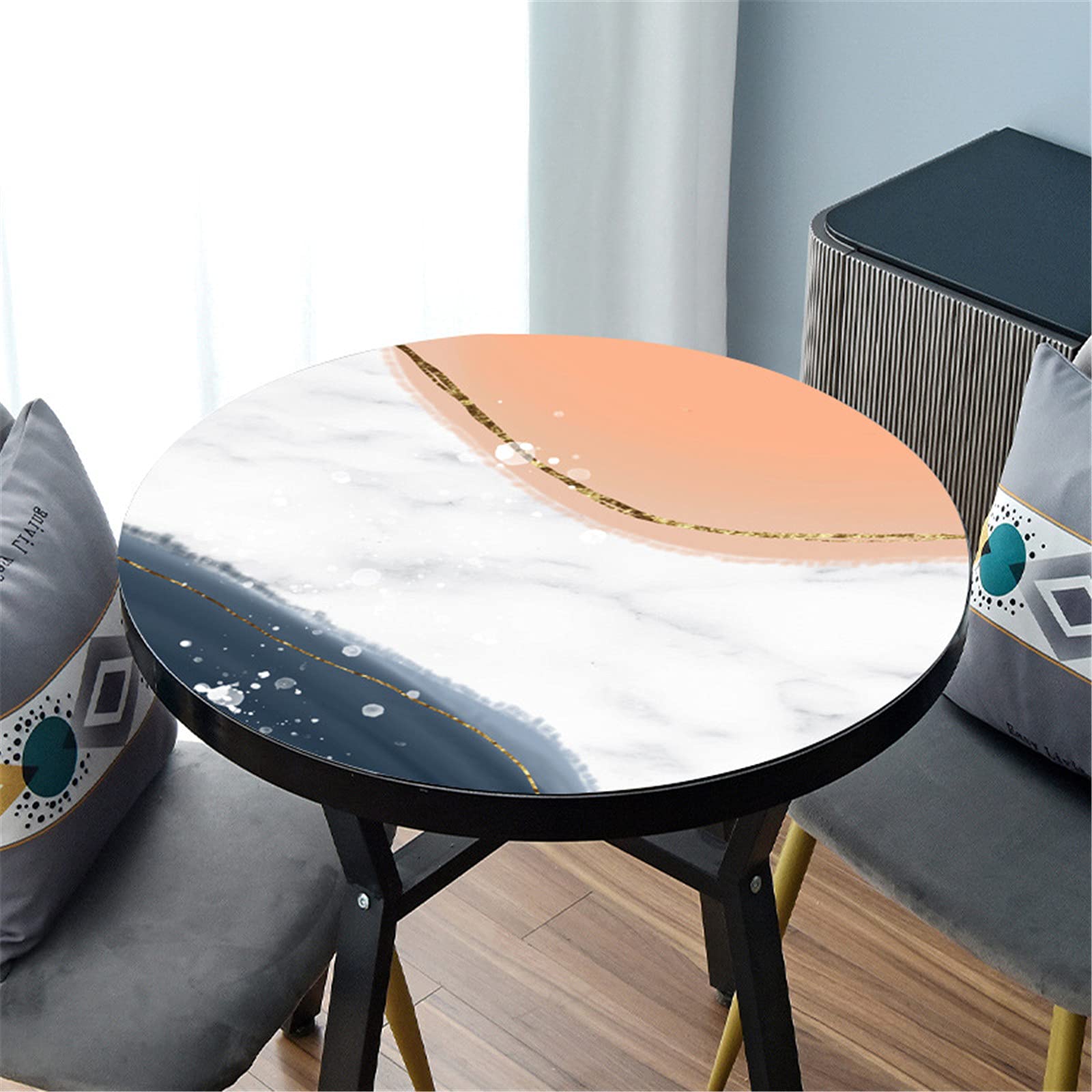 TFGAJKKKKK Spring Tablecloth Round Leather Table Mat Nordic Style wipeable Large PVC Tablecloth (B 110cm)