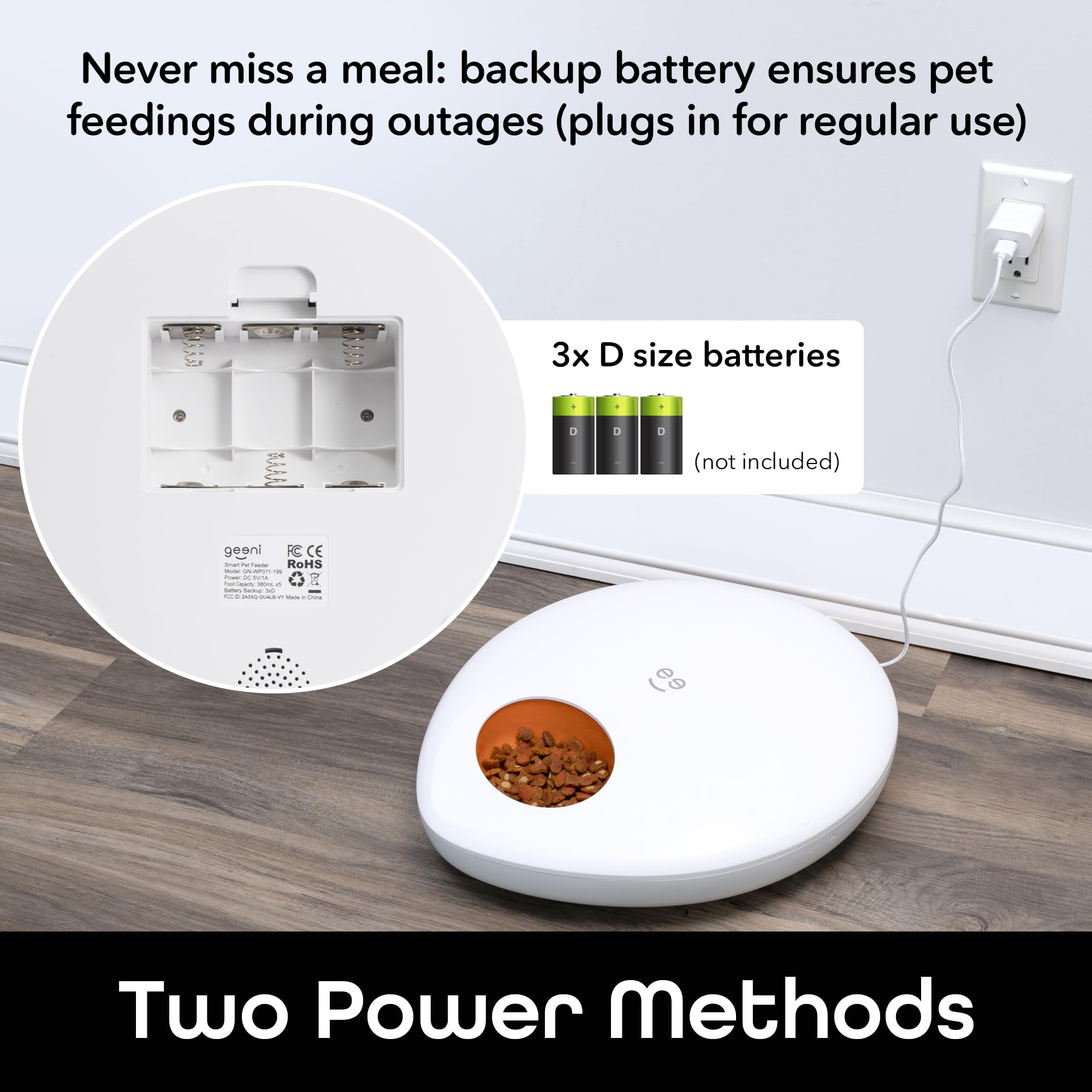 Geeni Smart Pet Feeder, Programmable Dispenser for Wet/Dry Food, App Control, Alexa/Google Compatible, Large Capacity, Battery Powered