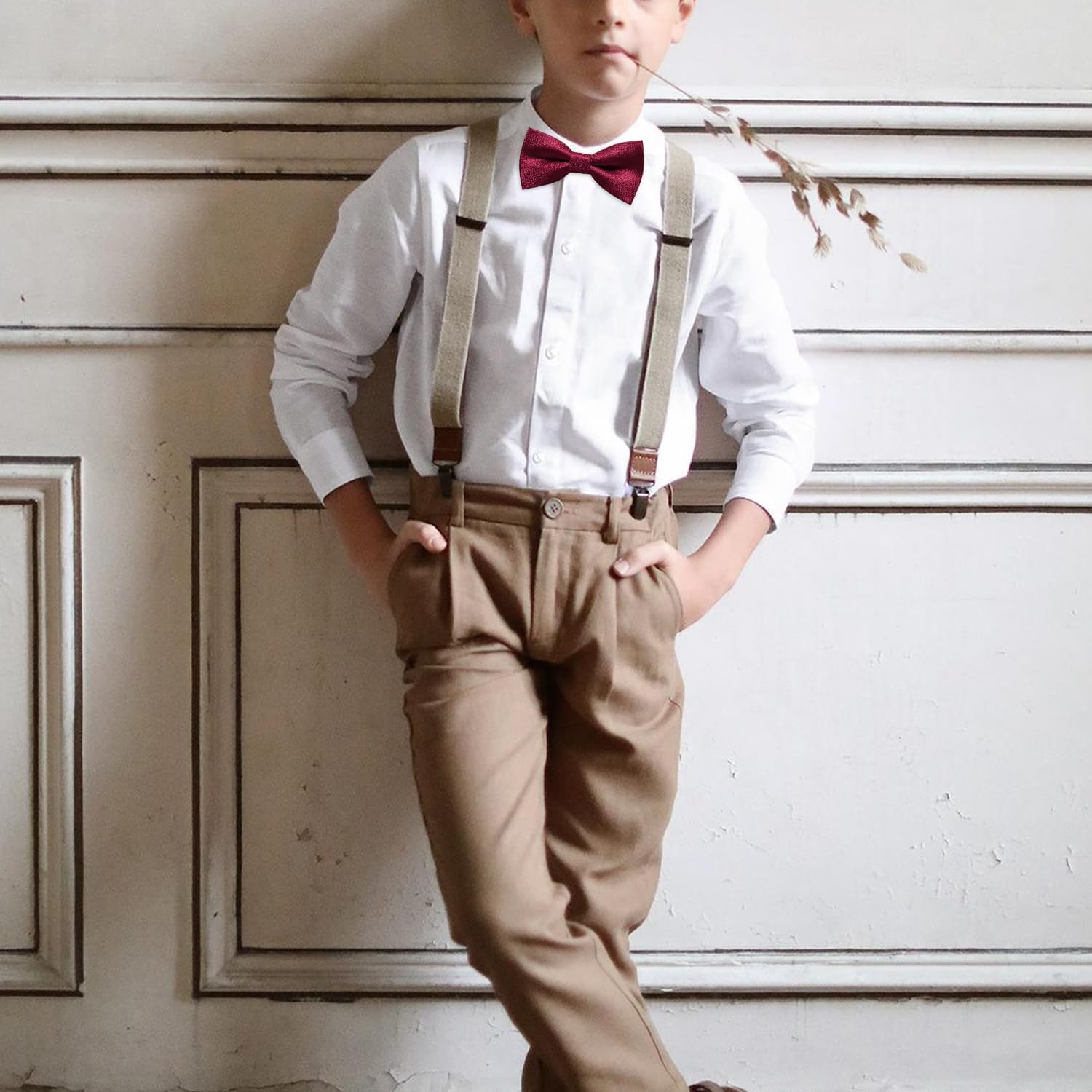 Hi-Tie Bow Ties for Boys Pre-Tied Silk Kids Bow Tie Adjustable Boys Bowties with Pocket Square Set for Wedding Party - Image 7