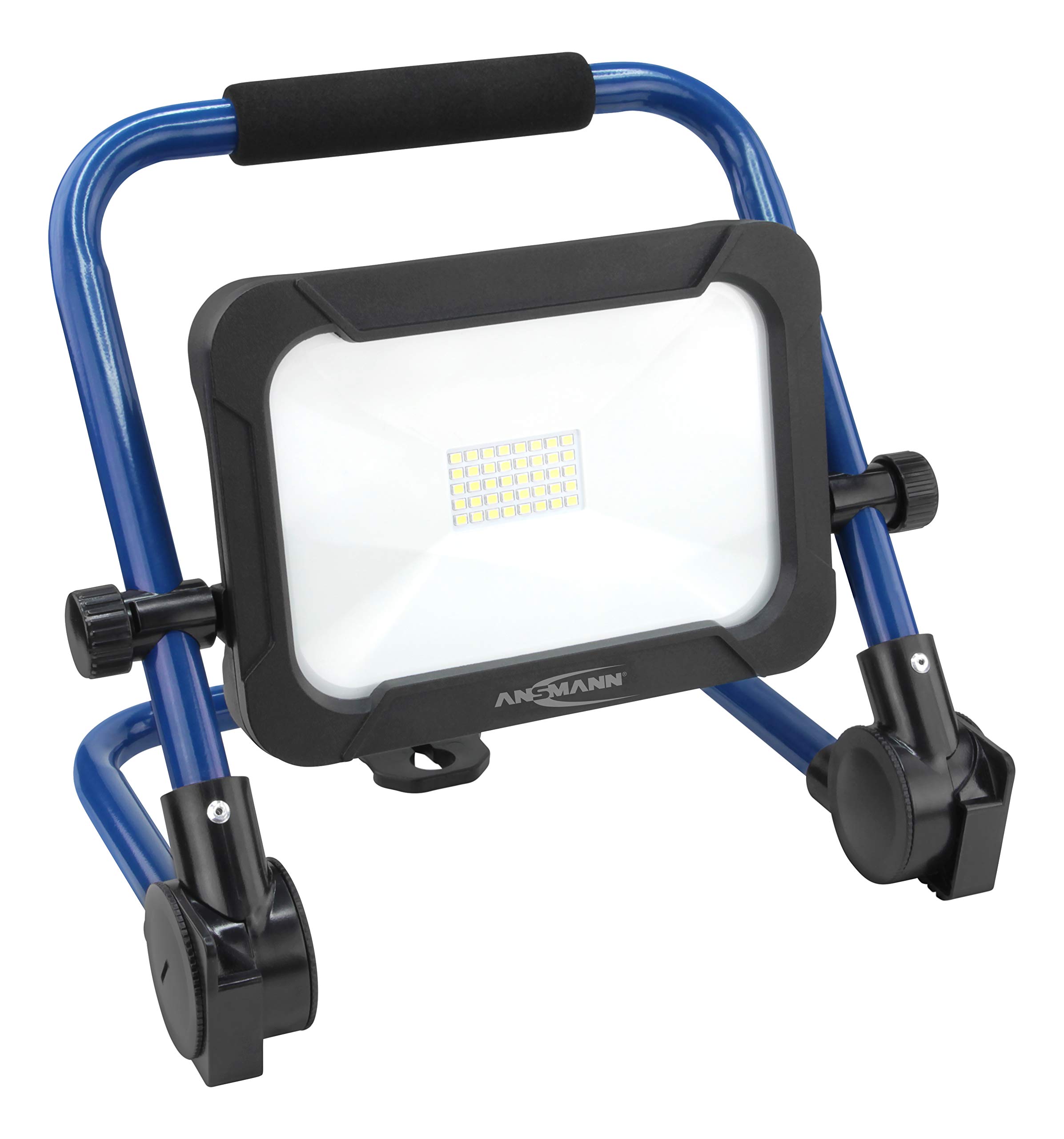ANSMANN Akku Baustrahler LED 20W – Arbeitsstrahler mit drei Leuchtstufen und farbechter Wiedergabe CRI >80, aufladbare Arbeitsleuchte IP54 wetterfest, Standfuß mit Stativ Montagevorrichtung