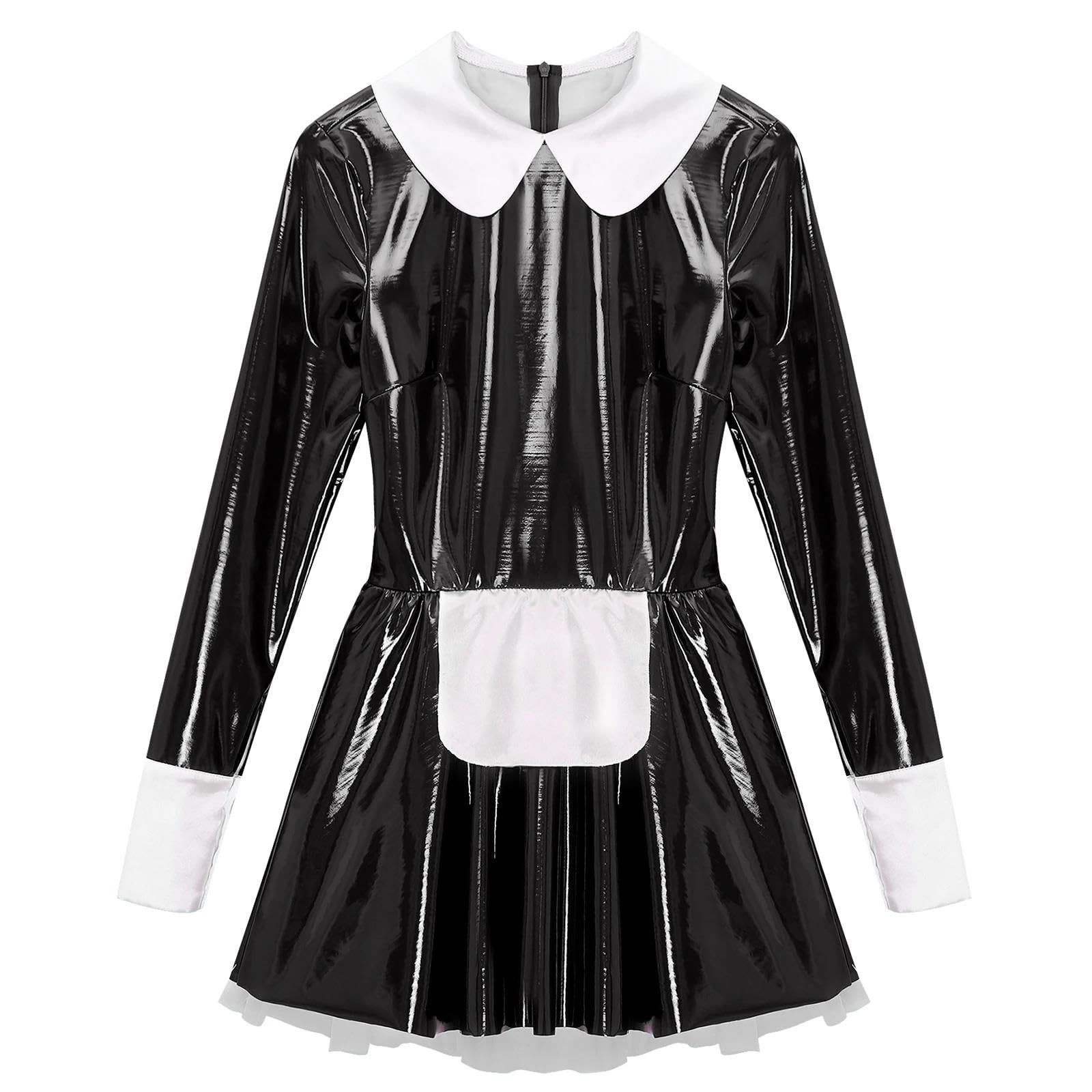 Sexy Mujer Transparente Dulce Vestido De Mucama Francés Disfraz De Cosplay Manga Larga Vestida De Línea