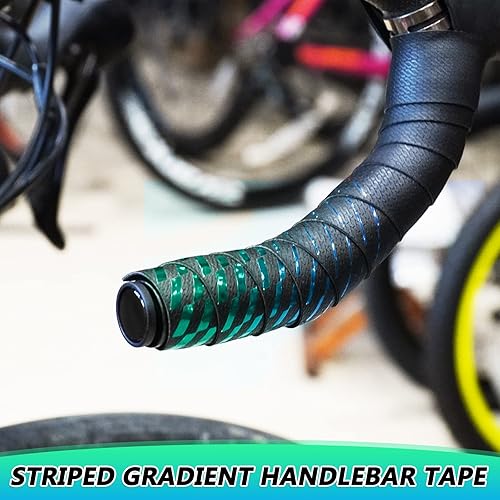 Miniatura 8 de Cinta de manillar de bicicleta de carretera, cinta de barra de bicicleta, piel sintética + EVA, color morado degradado cian, envoltura de agarre