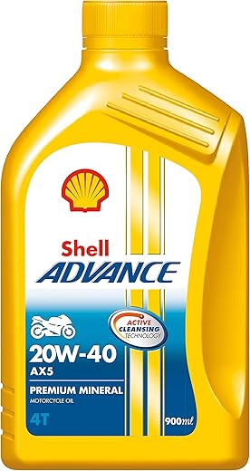 Shell Advance AX5 4T 20W-40 API SL Premium Mineral Motorbike Engine Oil (900 ml)