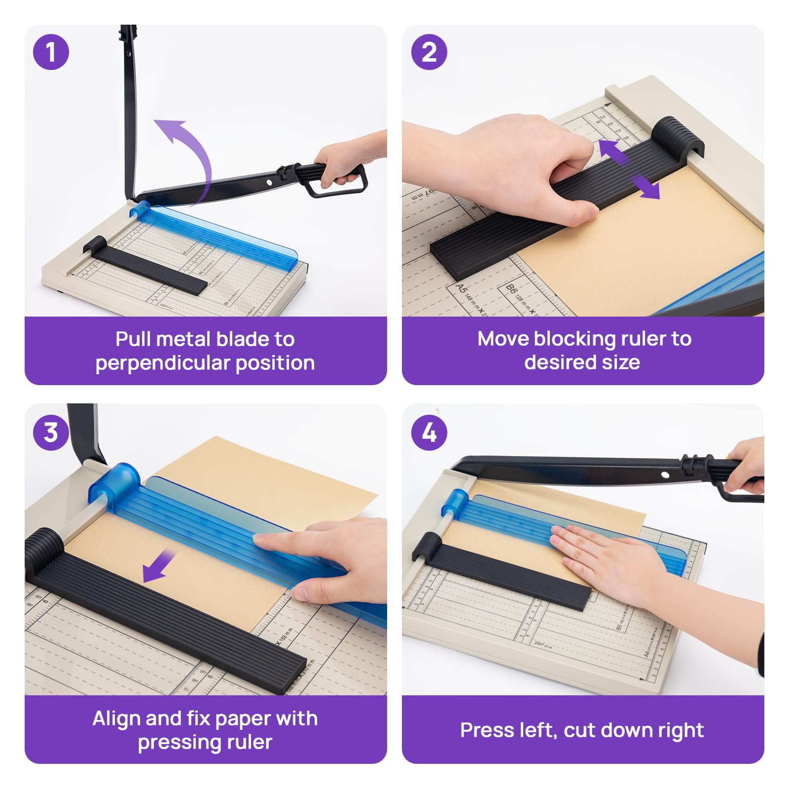 Taglierina per Carta A4, Taglierina Professionale Manuale, Capacità 12 Fogli, Taglia Carta di Precisione con Protezione di Sicurezza, Adatto per Foto, Carte e Cartone
