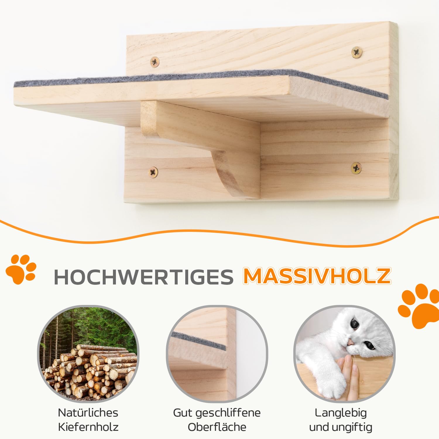 Pawtasy Kletterwand Katzen Katzentreppe Wand 4er-Set Katzen Kletterwand Set Stabiler Katzenwand Naturholz Katzenleiter Katzenwandparkour tragfähig bis 35 kg