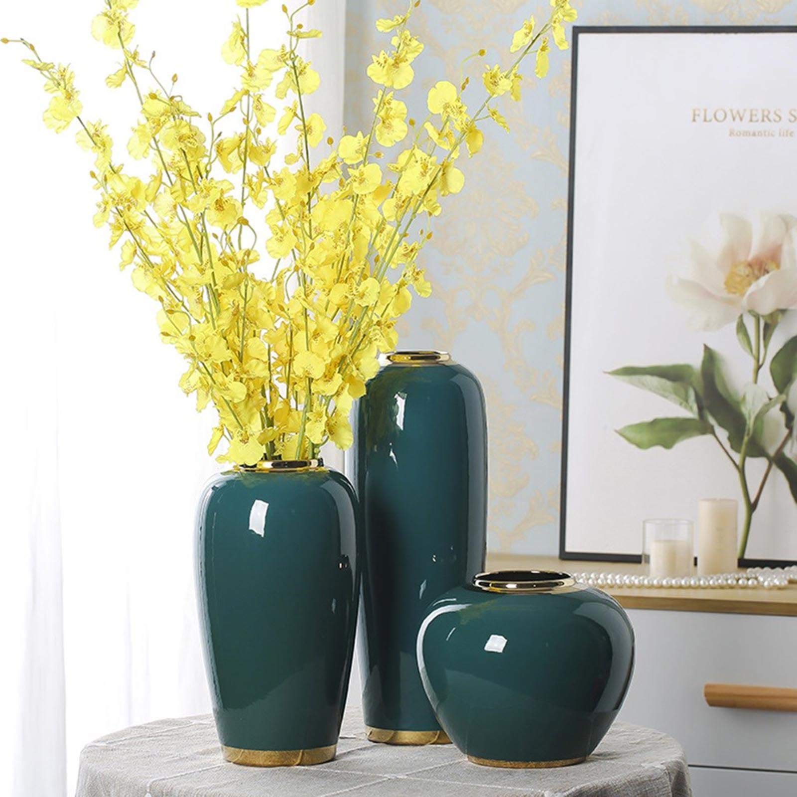 Jarrón Decorativo Verde Oscuro, Jarrón De Cerámica Para Sala De Estar, Mesa De Comedor, Mesa De Café, Jarrón Decorativo, Sala De Té, Hotel, Vestíbulo, Boda, Recepción, Adornos Decorativos (tamaño: 4.7