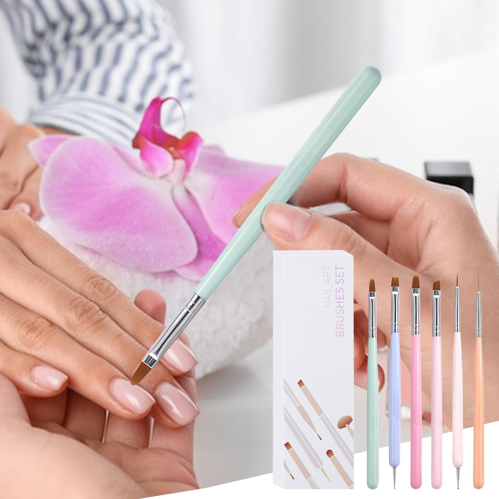 Set Di Pennelli Per Nail Arts, 6 Pezzi Pennelli Unghie Gel Per Design Su Unghie, Strumenti Penne Nail Arts, Set Di Strumenti Manicure A Doppia Testa, Pennellis French Liner Unghies, Per Disegno