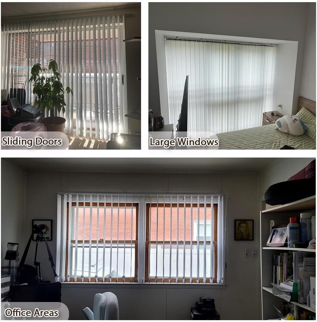 Vertical Window Blinds for Sliding Glass Doors, Vertical Blinds for Home, Light-Filtering Verticle Blind for Patio Door & Large Windows, White Texture Fabric, Cordless(W16 xH31)