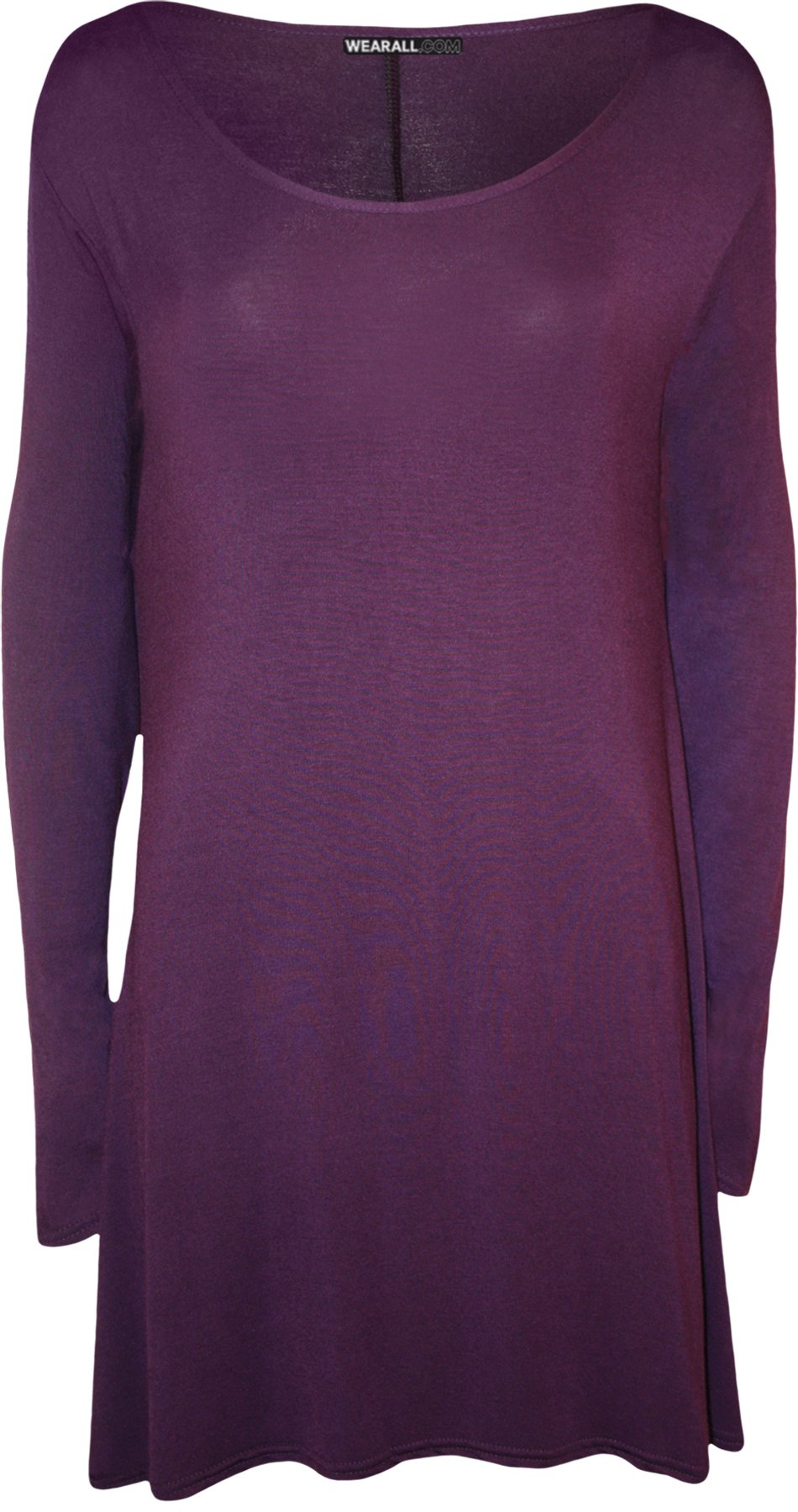 Wearall Women's Purple Plus Size Plain Long Sleeve Stretch Swing Dress Top - 24-26
