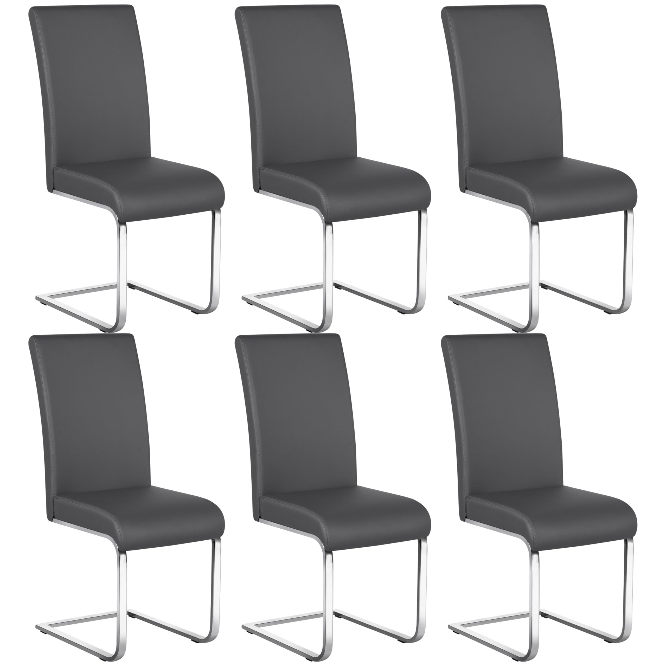 Yaheetech Esszimmerstühle 6er Set modern ergonomischer Freischwinger Stuhl mit hoher Rückenlehne Kunstleder Küchenstuhl Besucherstuhl für Küche