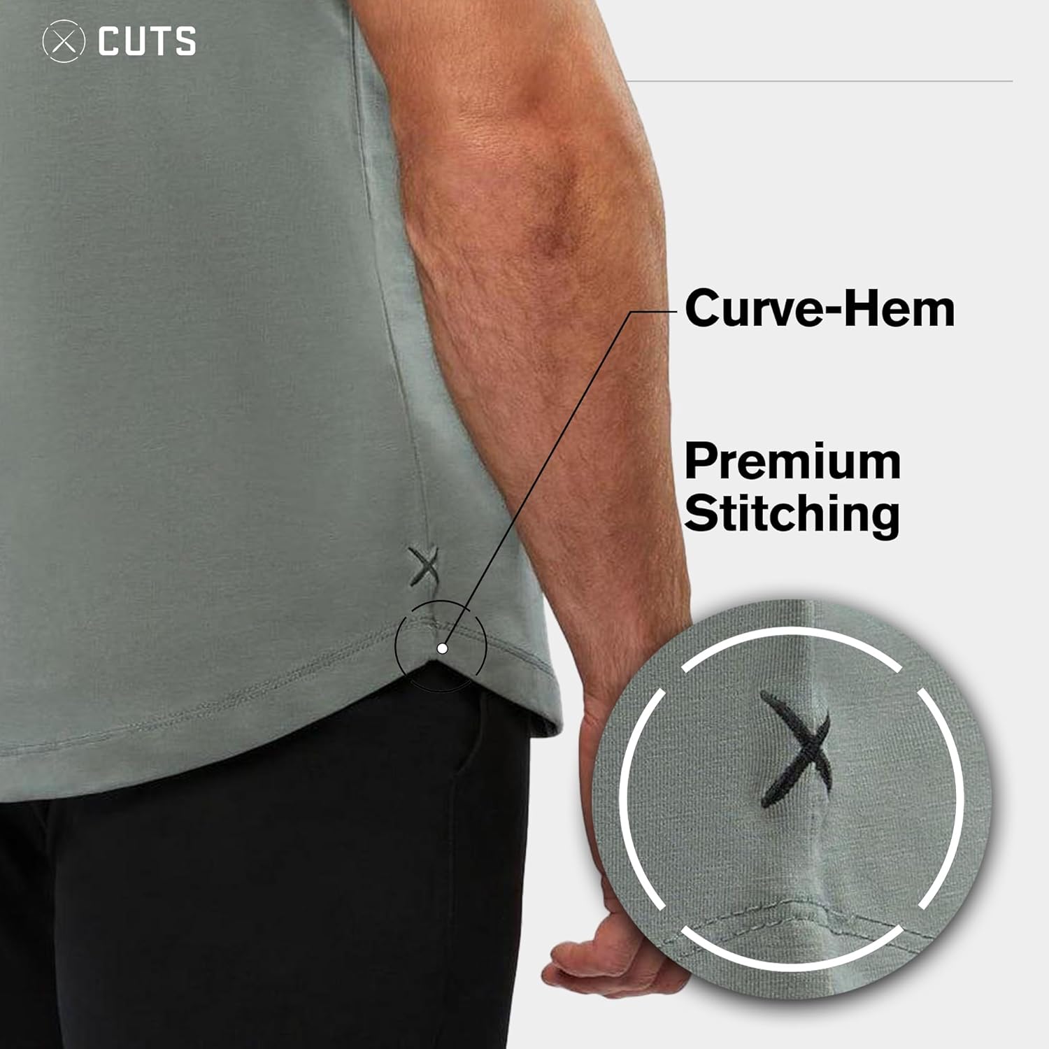 Cuts Clothing Men's Premium AO Crew Neck Casual Short Sleeve T-Shirt | Classic Curve Hem | PYCA Pro Soft Fabric