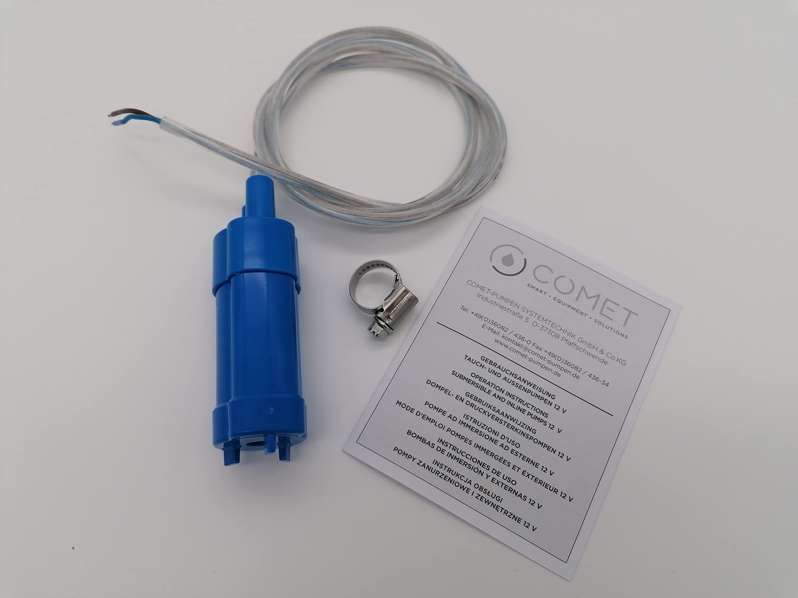 CR-MOESANCO KIT Bomba de Agua Sumergible 12v 600L/H con Abrazadera Inox para Caravanas Estanques Acuarios Jardín Autocaravana Comet Elegant