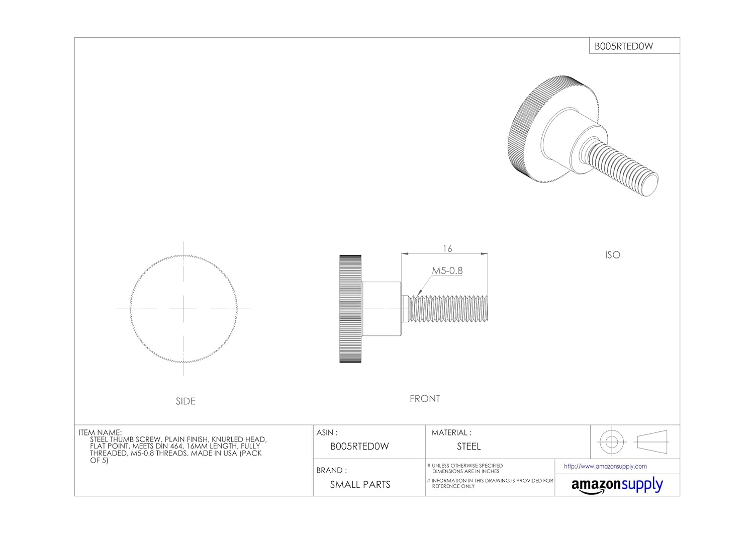 Buy 1 get 1 Plain Steel Knurled Thumb Screws, M4-0.7, 16 millimeters Head Diameter, 16 millimeters Length (Pack of 5)