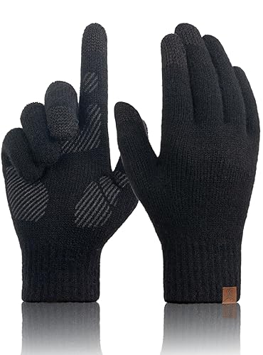 TRENDOUX Merino Wool Winter Gloves: Touch Screen Knitted Gloves Warm Thin Non-slip Glove for Men Women Driving Running Gift - Black - Medium