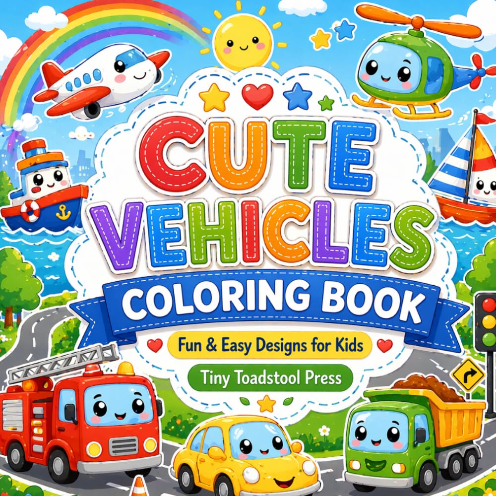 Cute Vehicles Coloring Book: Fun & Easy Designs for Kids