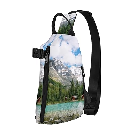 Taknne Lake,Sling Bag Backpack Crossbody Chest Bag,Lake in National Park Canada,Daypack for Hiking Travel for Men Women,Multicolor