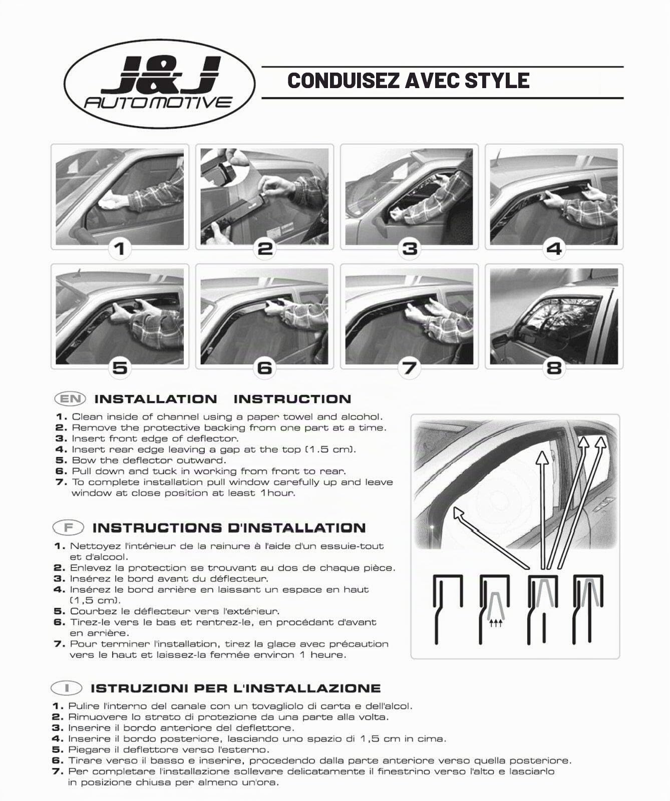 J&J AUTOMOTIVE Heko Déflecteurs d'Air et de Vent pour Renault Megane 3, 5 Potres 2008-2016, Lot de 4pcs, Teintés, Avant et Arrière, Aérodynamique