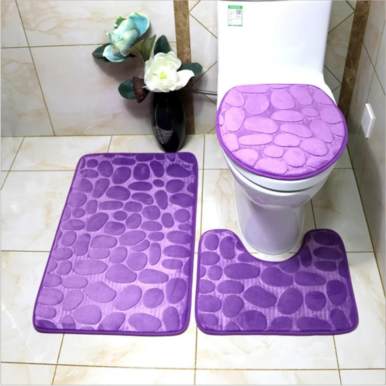 Alfombrilla de baño de 3 piezas alfombra absorbente de espuma de memoria suave