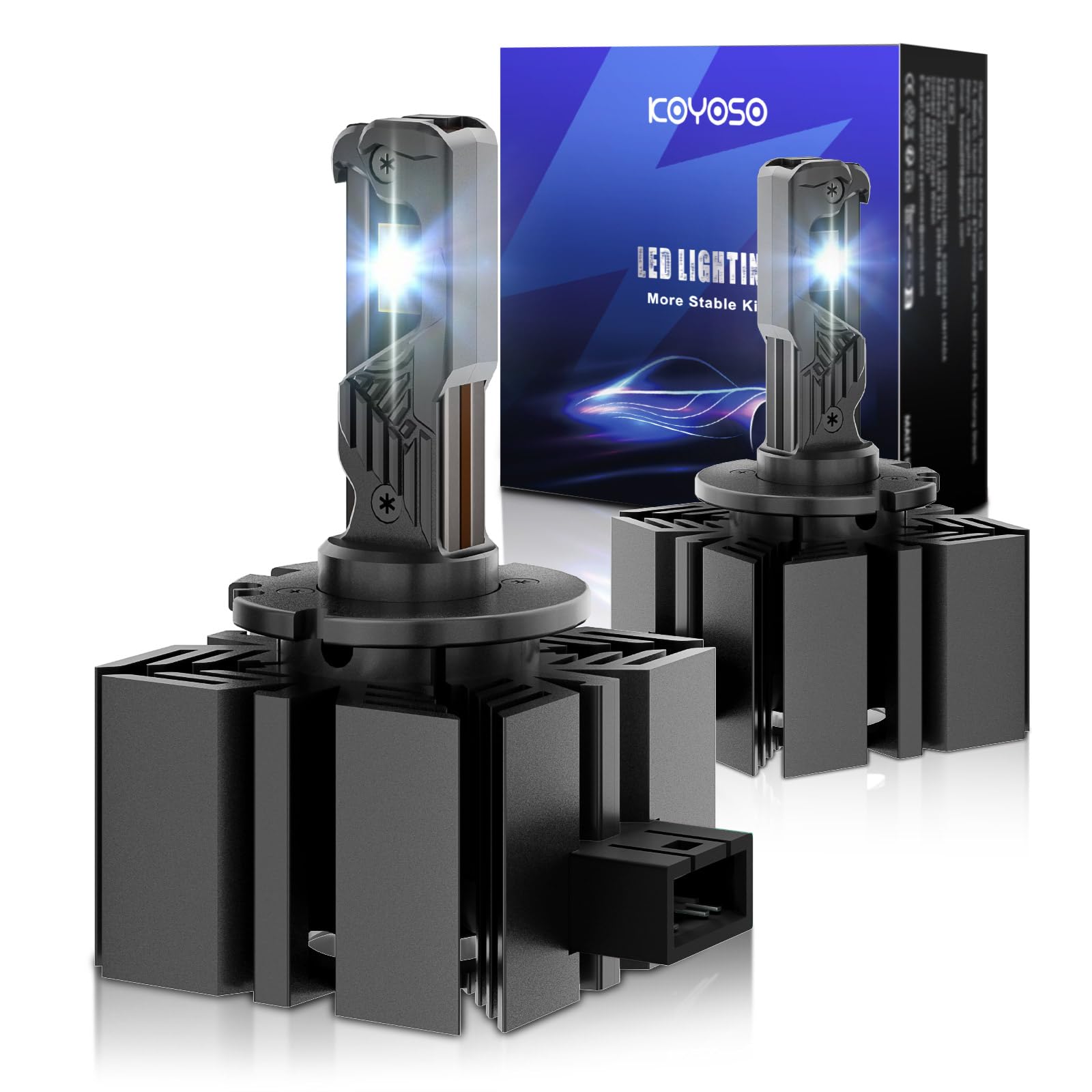 KOYOSO Ampoules D1S LED pour Voiture : Kit Remplacement Xenon - 24000LM LED | Installation Plug and Play - Phare Feux de Croisement/Feux de Route Xenon D1S pour Voiture 12V