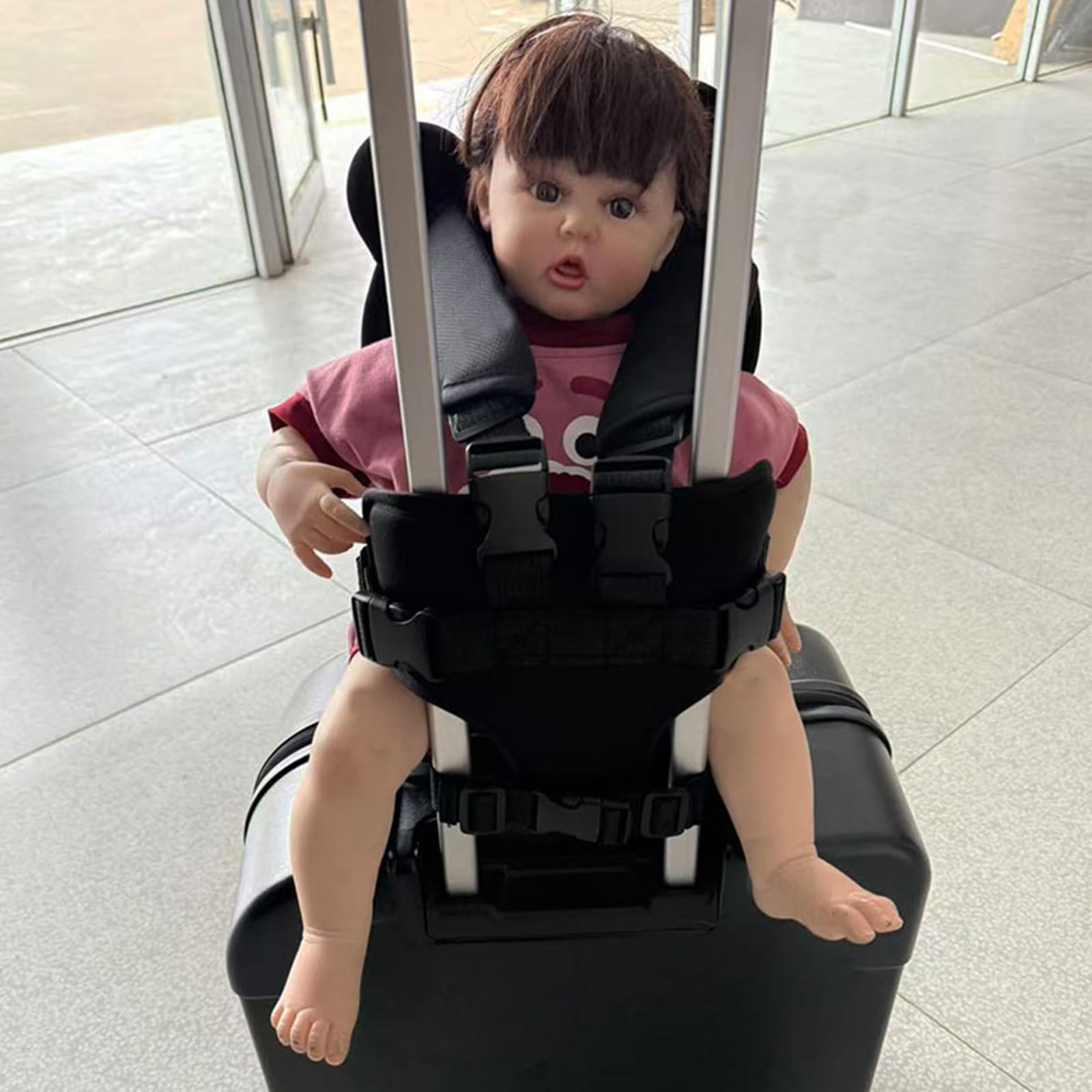 Siège de valise pour enfant avec ceinture réglable, siège portable pour bébé sur valise, siège de voyage en forme d'animal de dessin animé (noir)