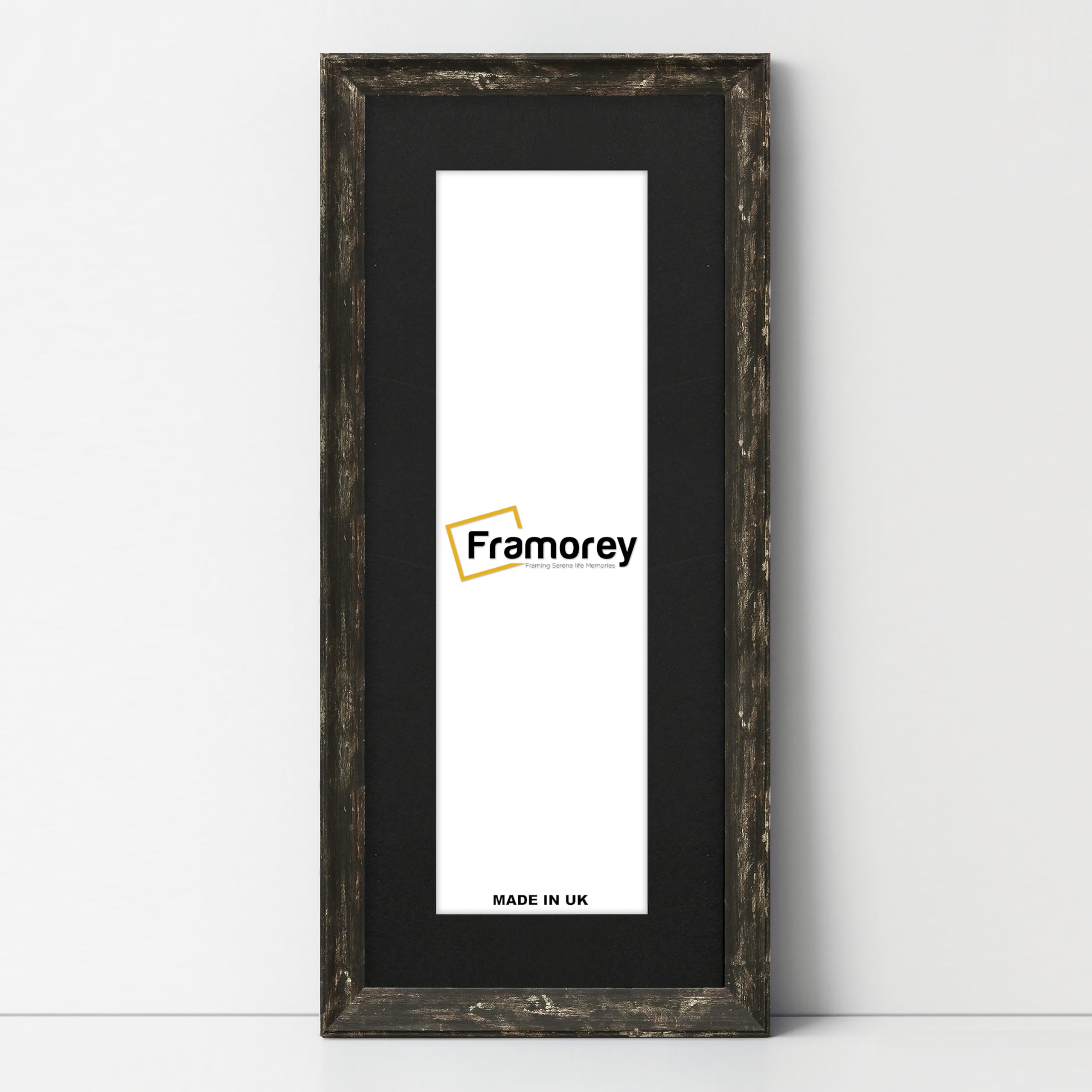 FRAMOREY Vintage Distressed Panorama Style Photo Frame, 20x9" Size Black Picture Frame With 16x5" Size Black Mount, Home Decor Frames