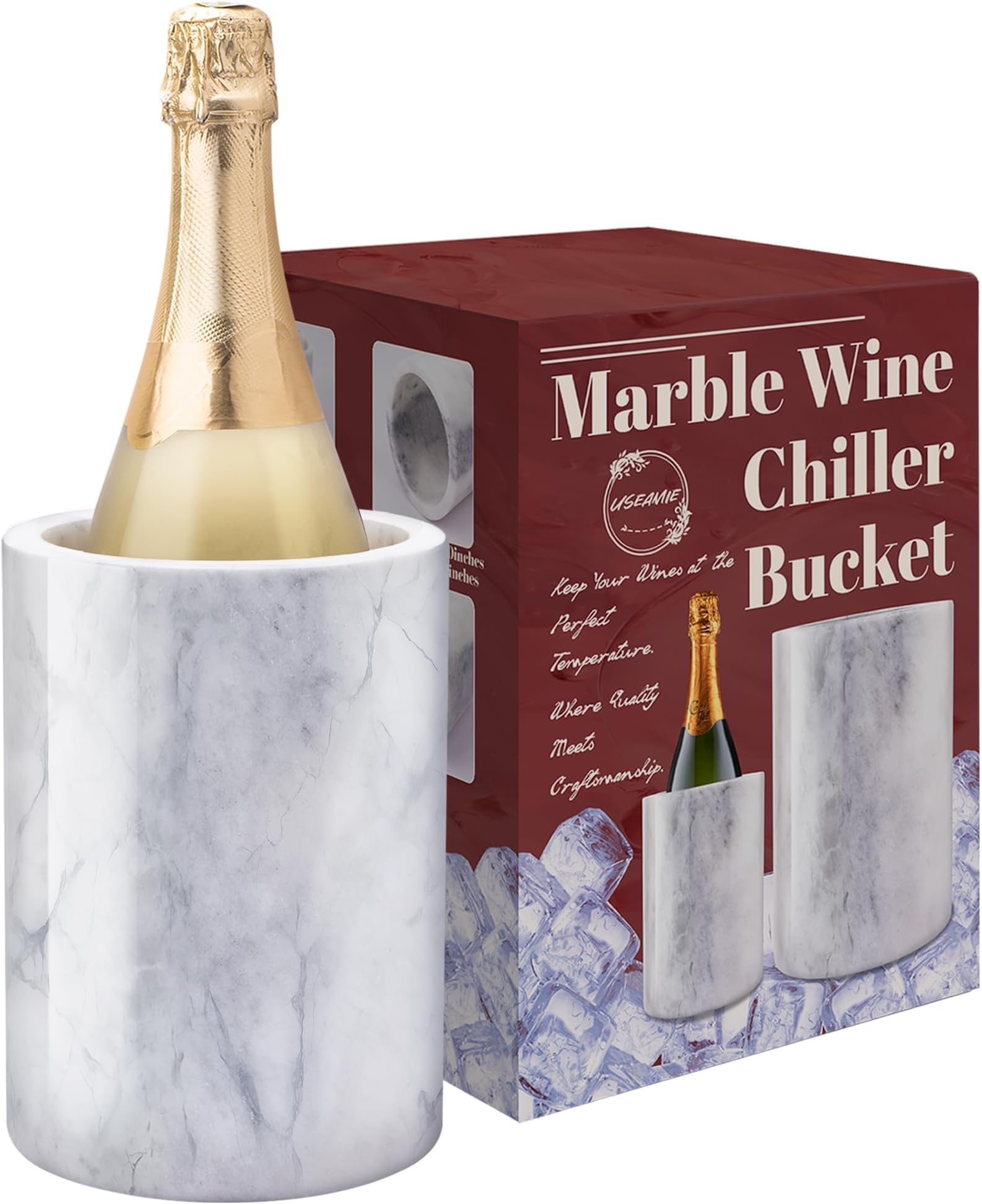 Outdoor Wine Cooler Bucket, Marble Wine and Champagne Chiller for Banquets and Dinners, Keeps Wine and Drinks Cold, Ideal Gift for Wine Lovers