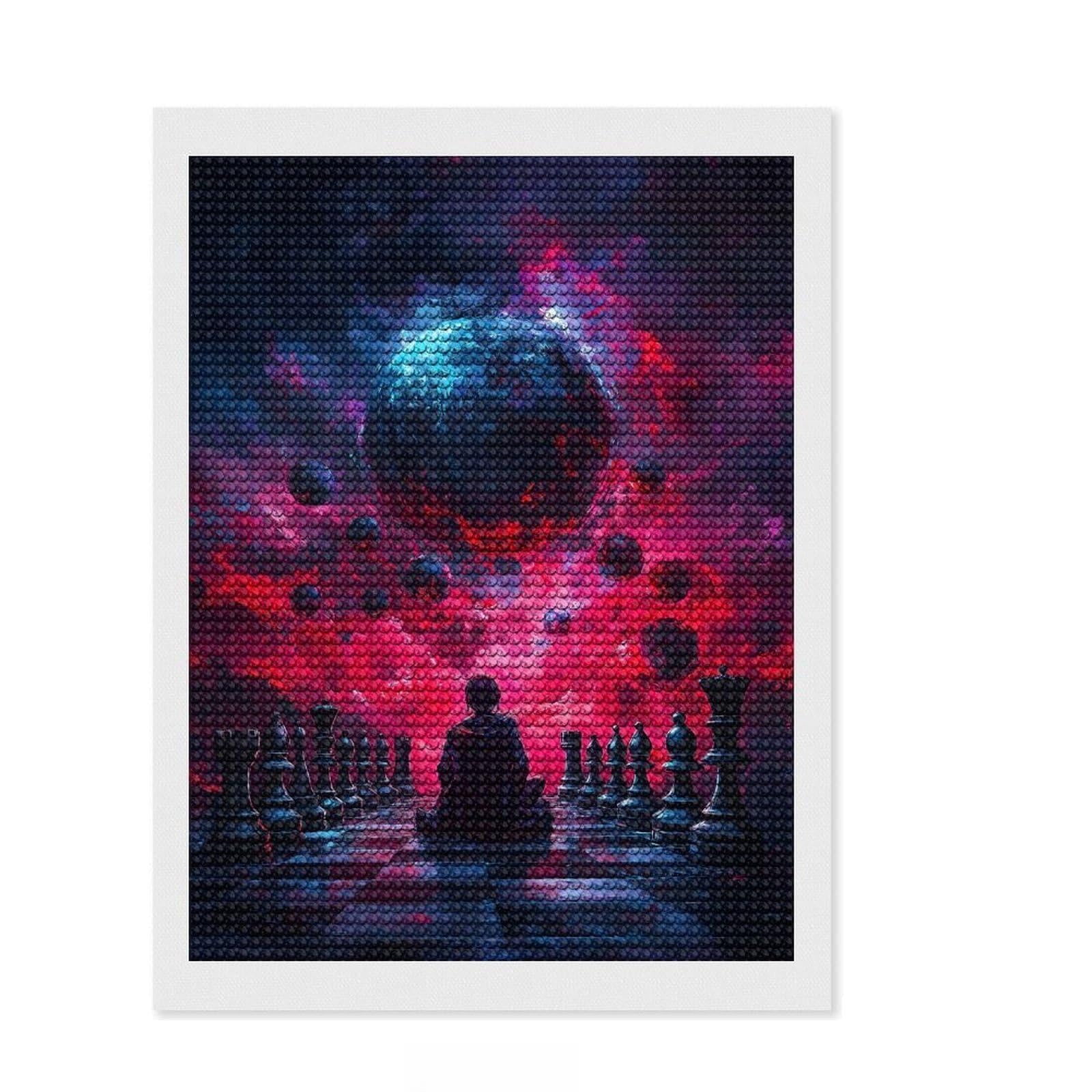 Junmoney Chessboard Under Cosmic Sky Full Drill Diamond Painting Kit 12"x16", for Teens, Boho Decor, Good for Quiet Evenings, Thoughtful Handmade Gift