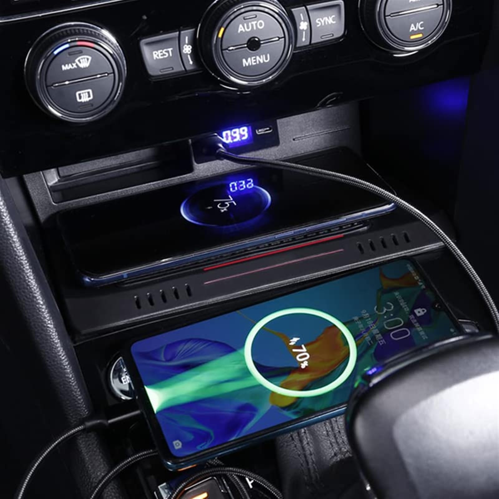 Caricabatterie wireless QI for telefono da auto da 15 W, for VW, L 2017-2023 Pannello di ricarica wireless retrofit for accendisigari interni Tappetino di ricarica wireless