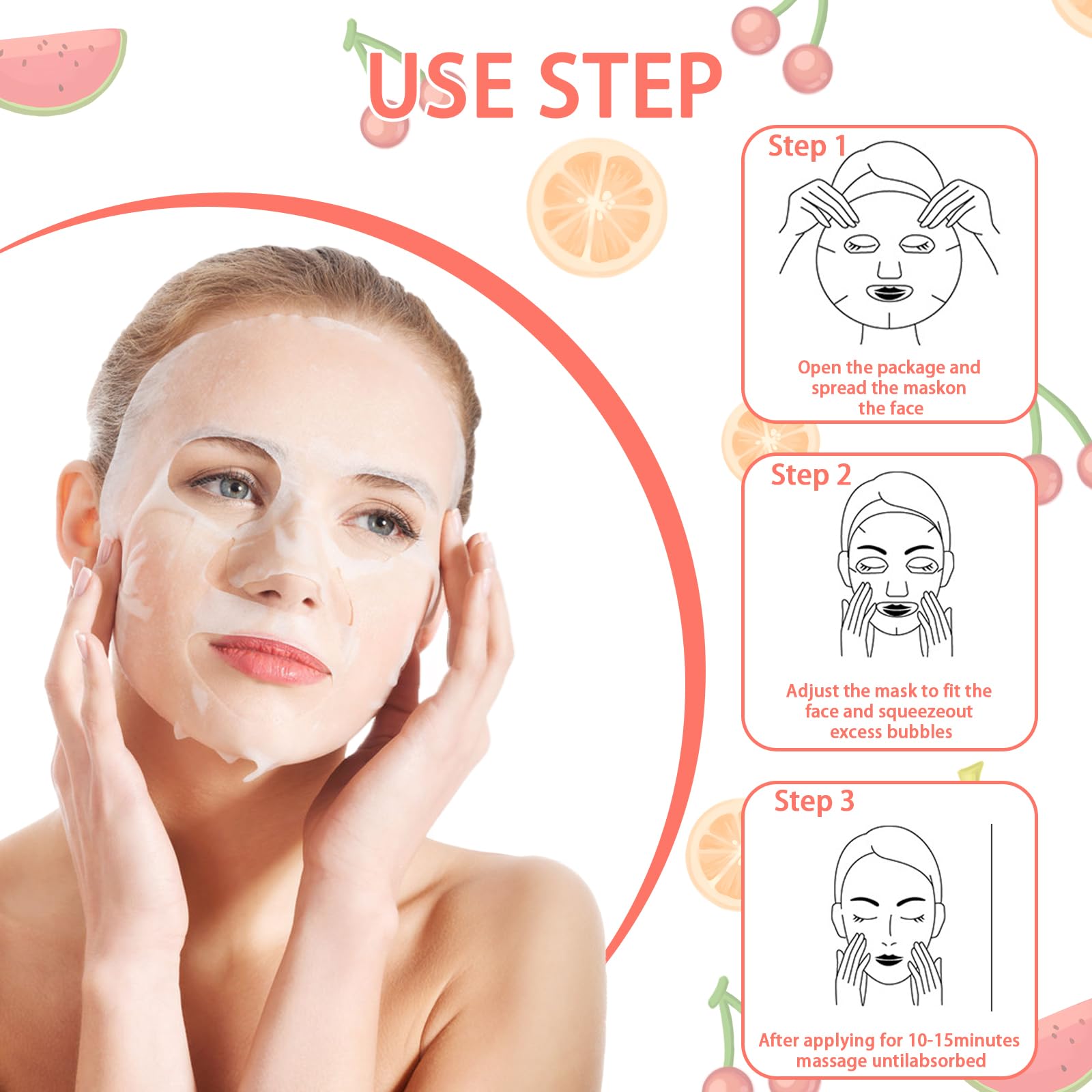 Ninnyi 5 PCS Kids Face Masks for Girls Fruit Beauty Face Masks for Kids Improve Dullness and Brighten for All Skin Types - Image 4