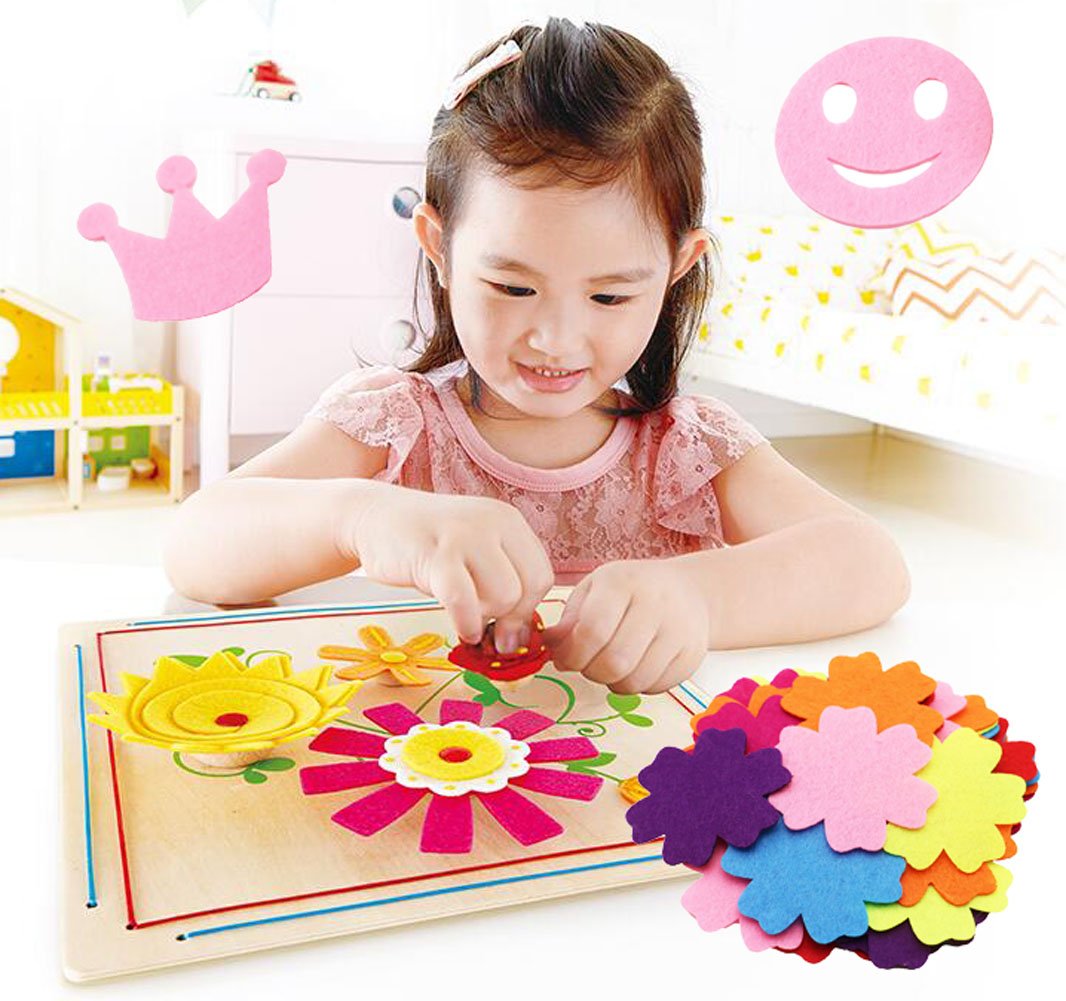 SOOKOO 5 Styles 150 PCS Assorted Color Felt Flowers for Art and Craft DIY Sewing Handcraft (Heart, Flower, Smile Face, Star, Crown) - Image 6