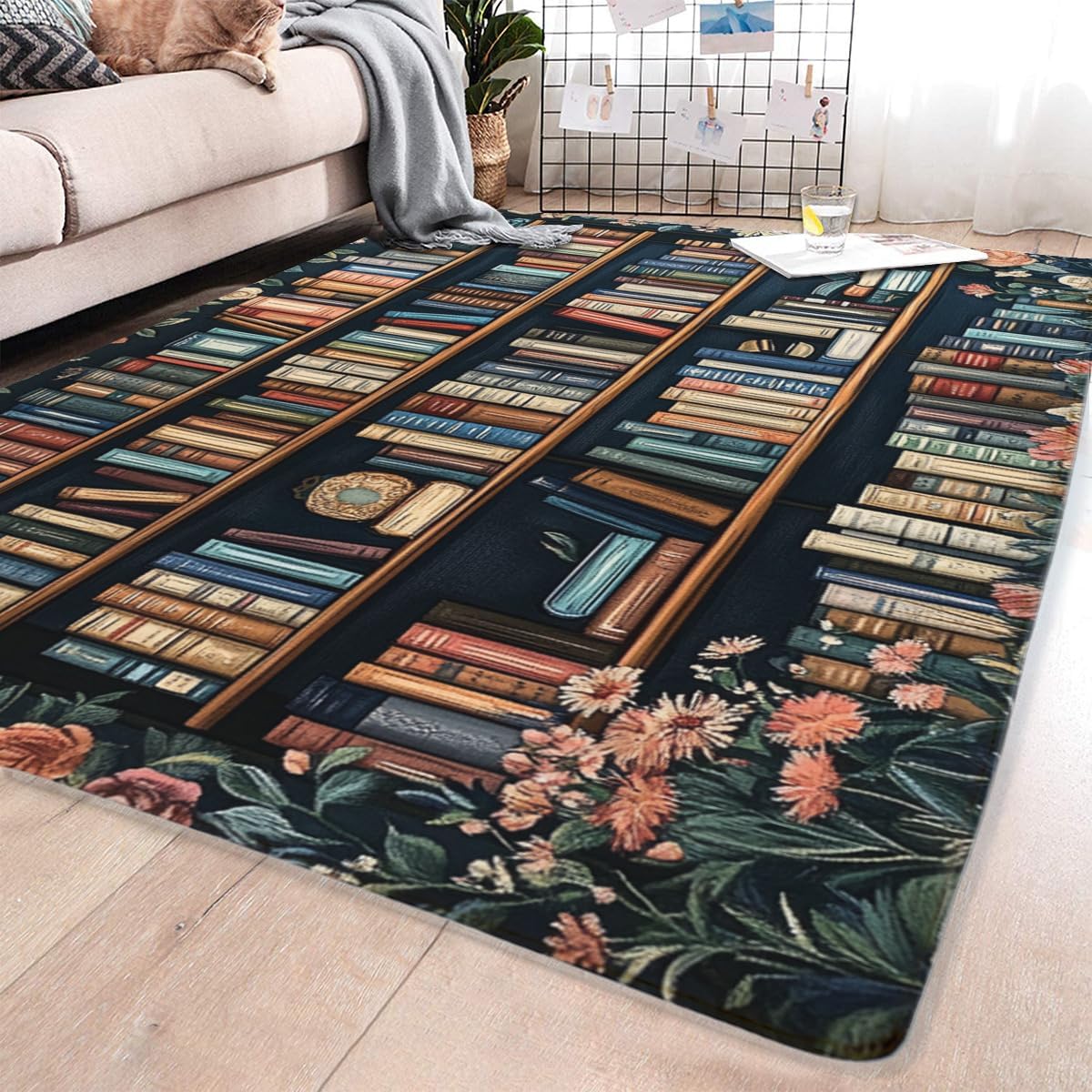 Vintage Library Bookshelf Bookworm Carpet, Soft and Durable, 24x36inch
