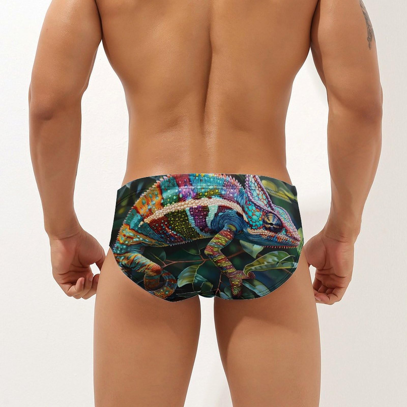 Animal Chameleon Lizard Mens Swim Briefs Quick Dry Swim Trunk Bikini Underwear Swimsuit S