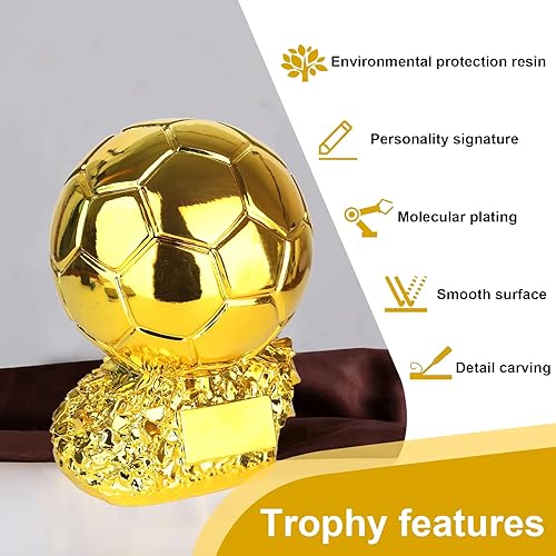 Miniatura 2 de LimuToy Réplica del trofeo del globo de oro, decoración del trofeo de fútbol, Trofeo de balón de oro de fútbol, réplica del trofeo de fútbol de